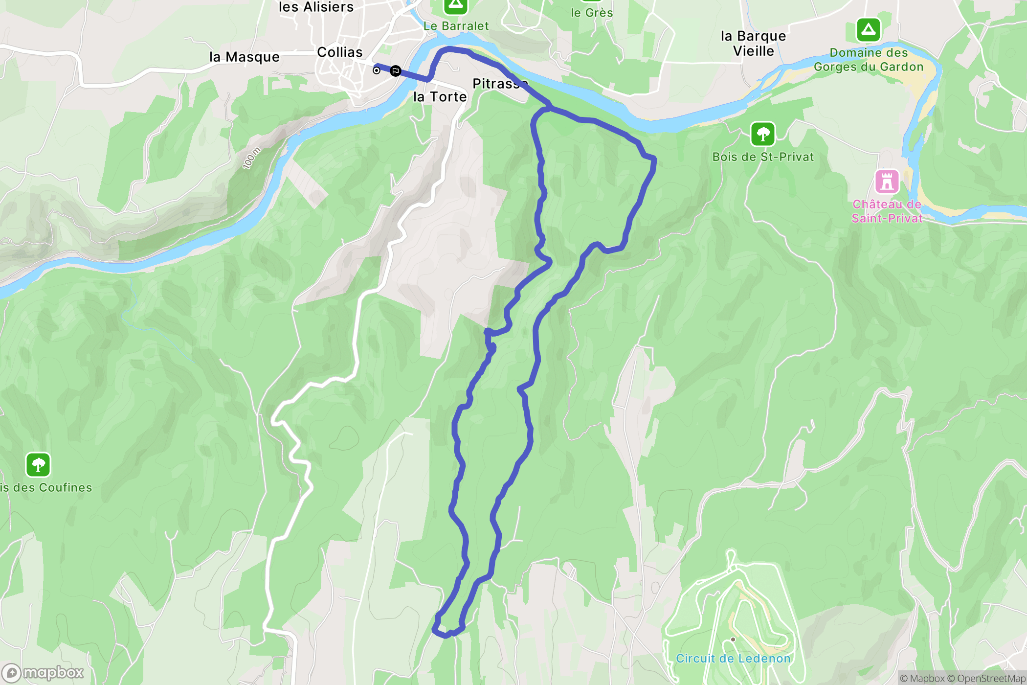 Collias : carte du parcours de randonnée - France