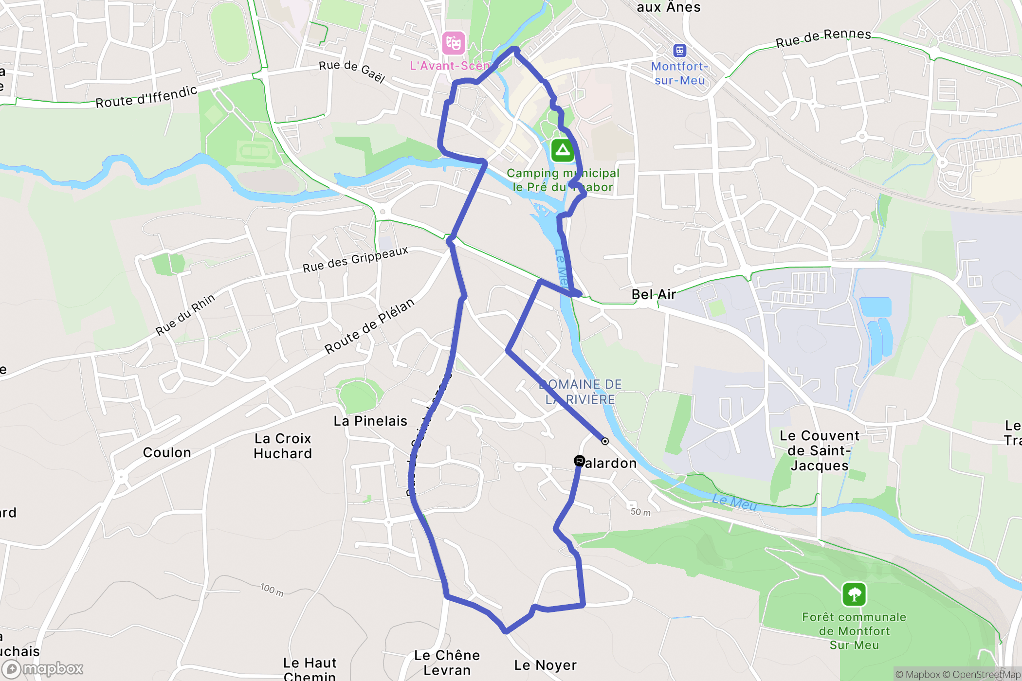 Montfort-sur-Meu : carte du parcours de randonnée - France