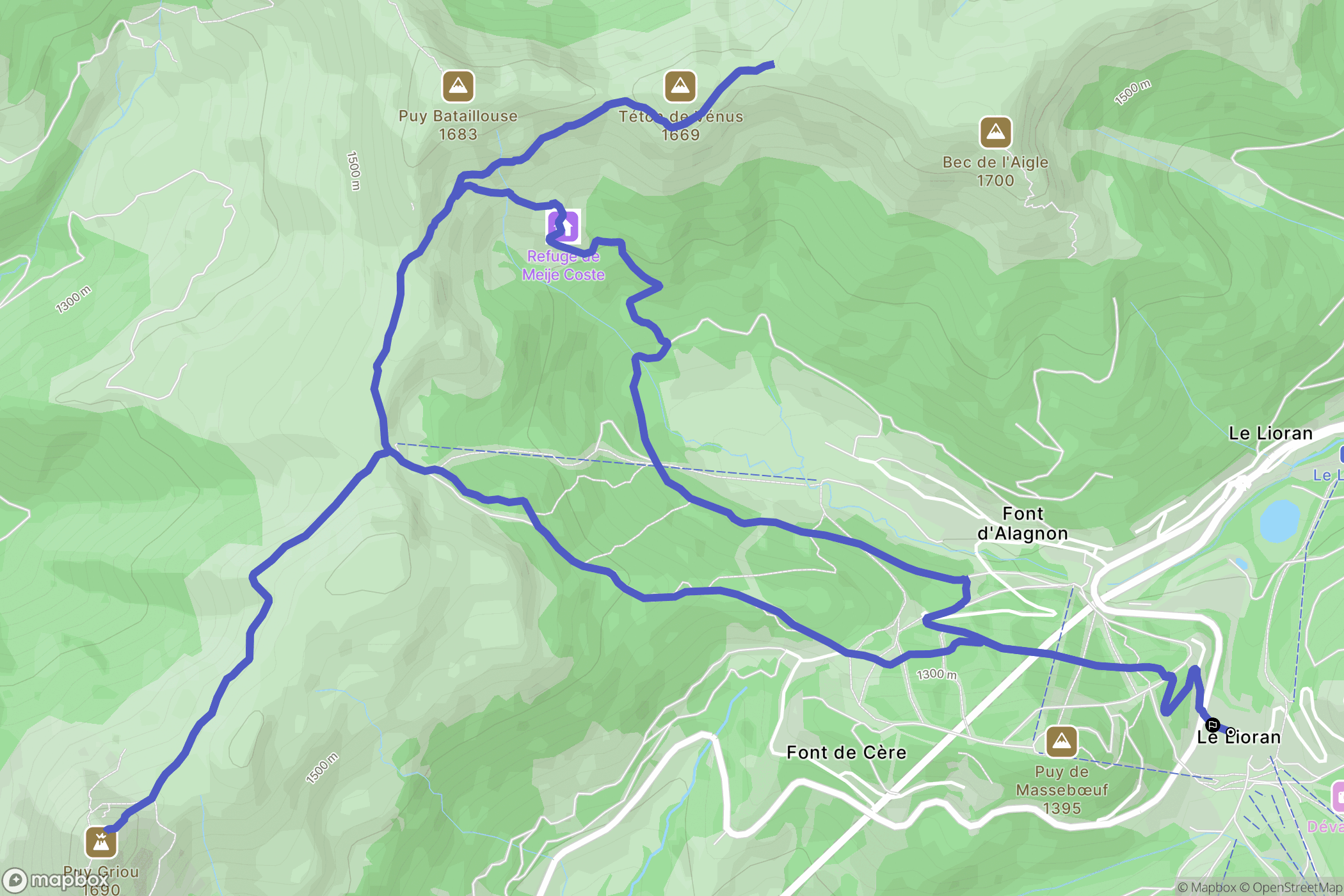 Laveissière : carte du parcours de randonnée - France