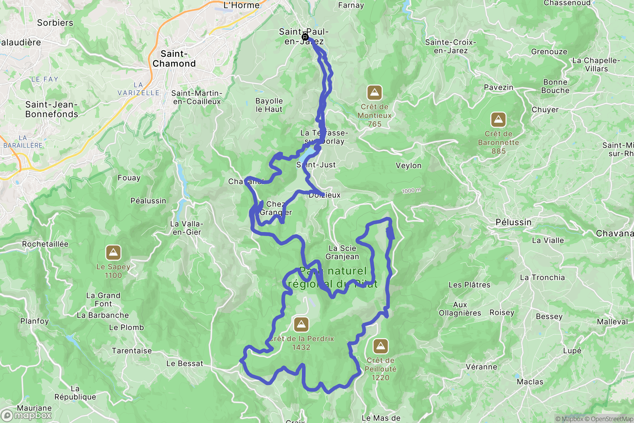 Saint-Paul-en-Jarez : carte du parcours de randonnée - France