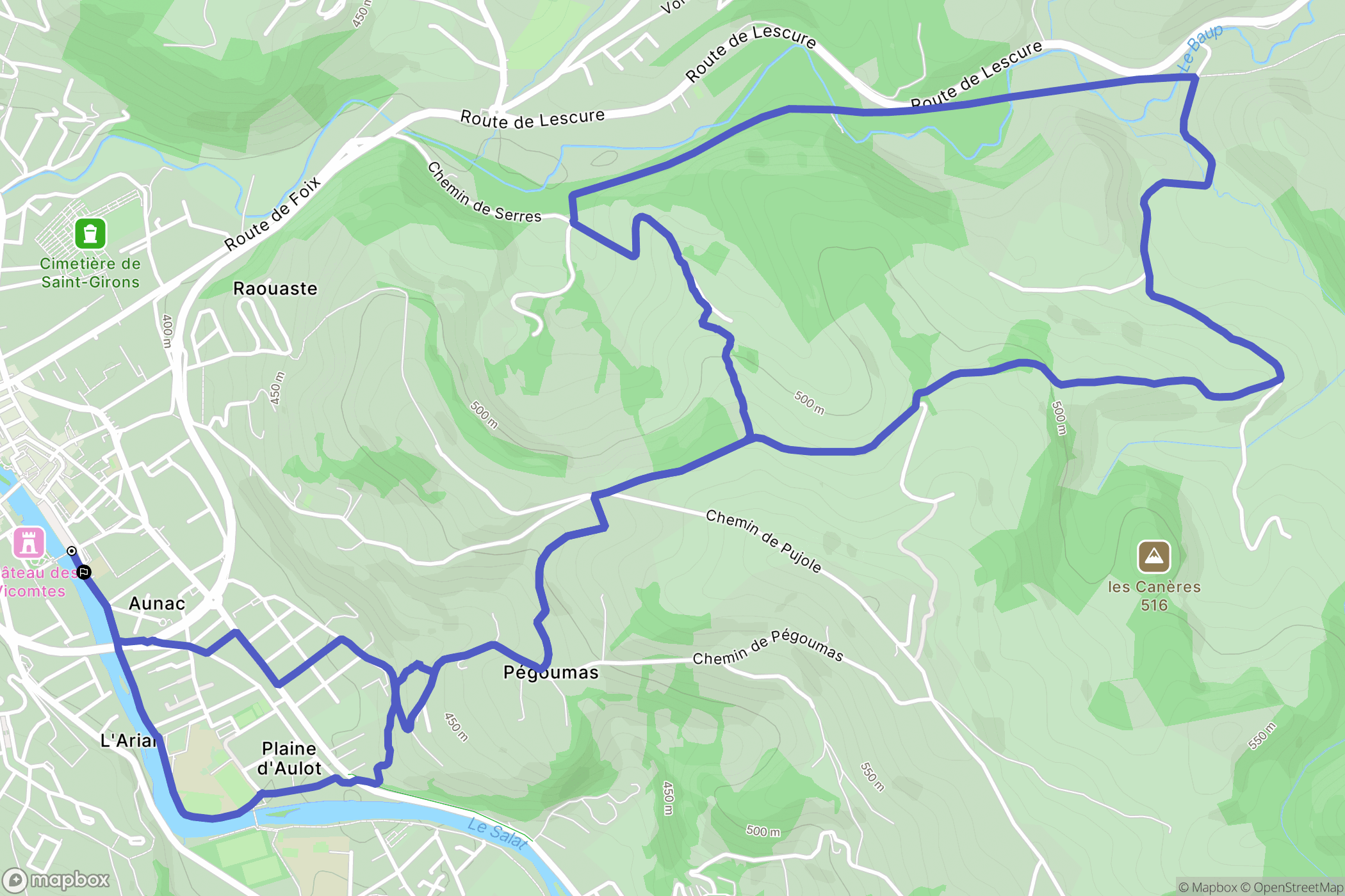 Saint-Girons : carte du parcours de randonnée - France