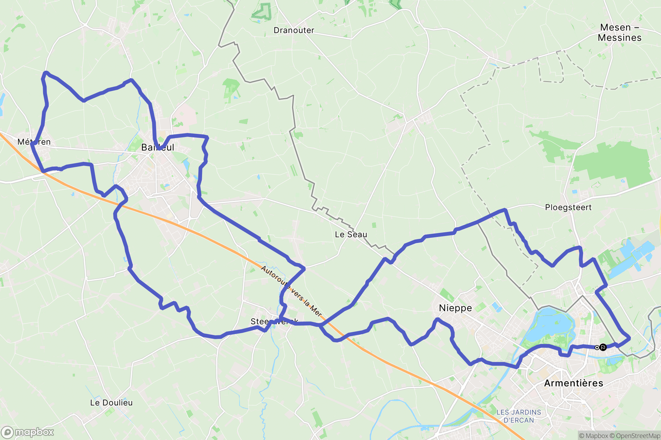 Armentières : carte du parcours de randonnée - France