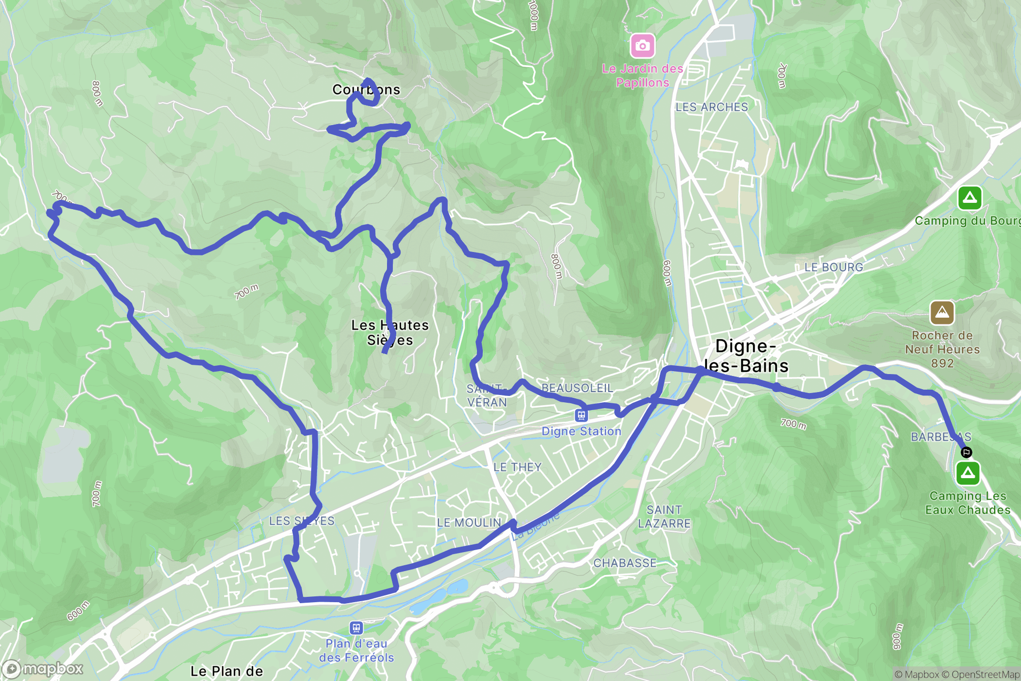 Digne-les-Bains : carte du parcours de randonnée - France