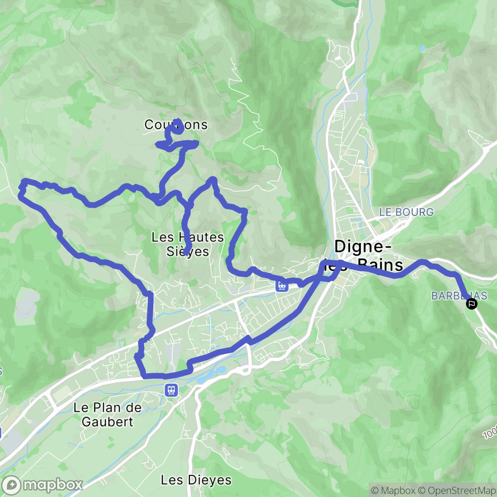 Digne-les-Bains : carte du parcours de randonnée - France