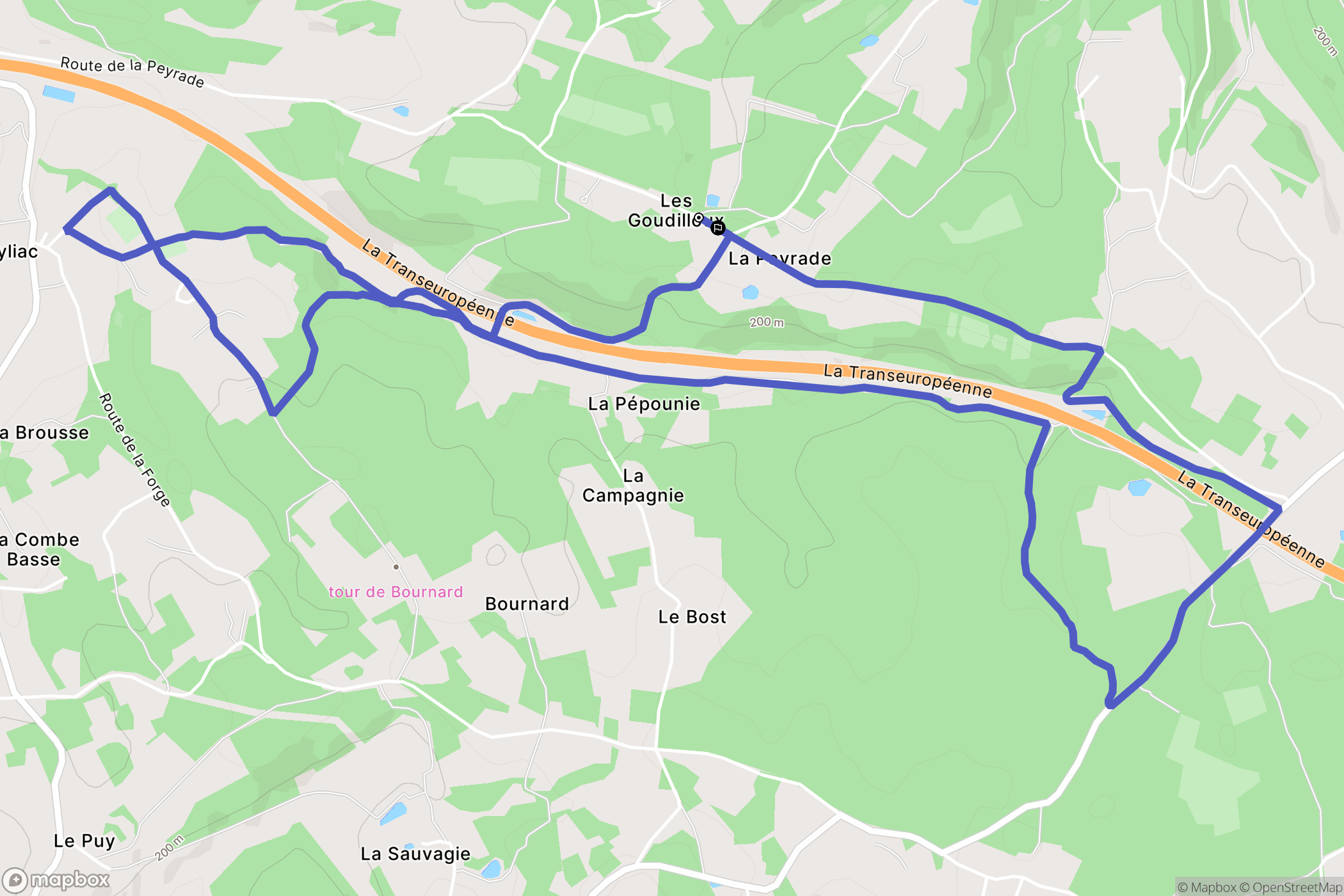Bassillac et Auberoche : carte du parcours de randonnée - France