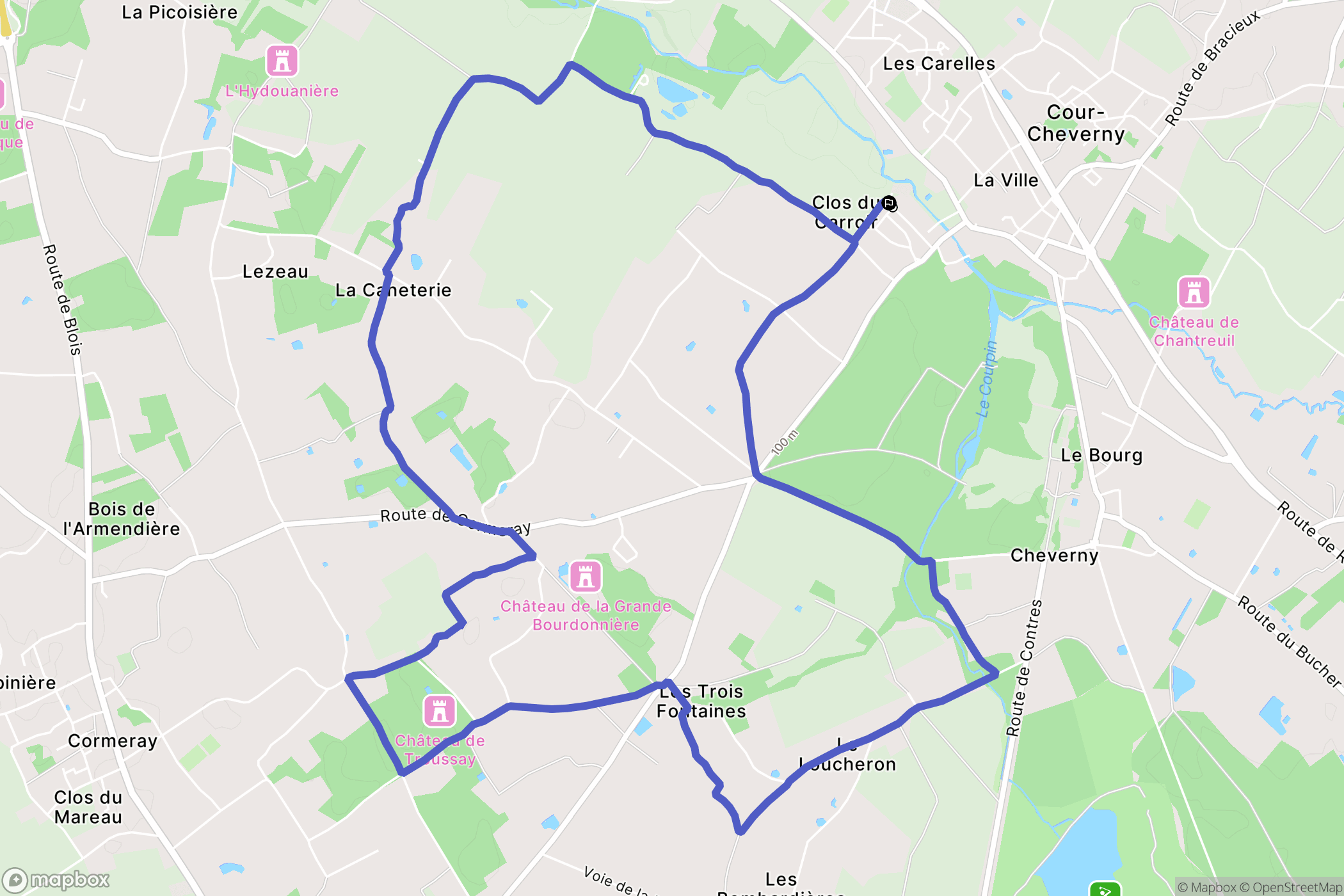 Cour-Cheverny : carte du parcours de randonnée - France
