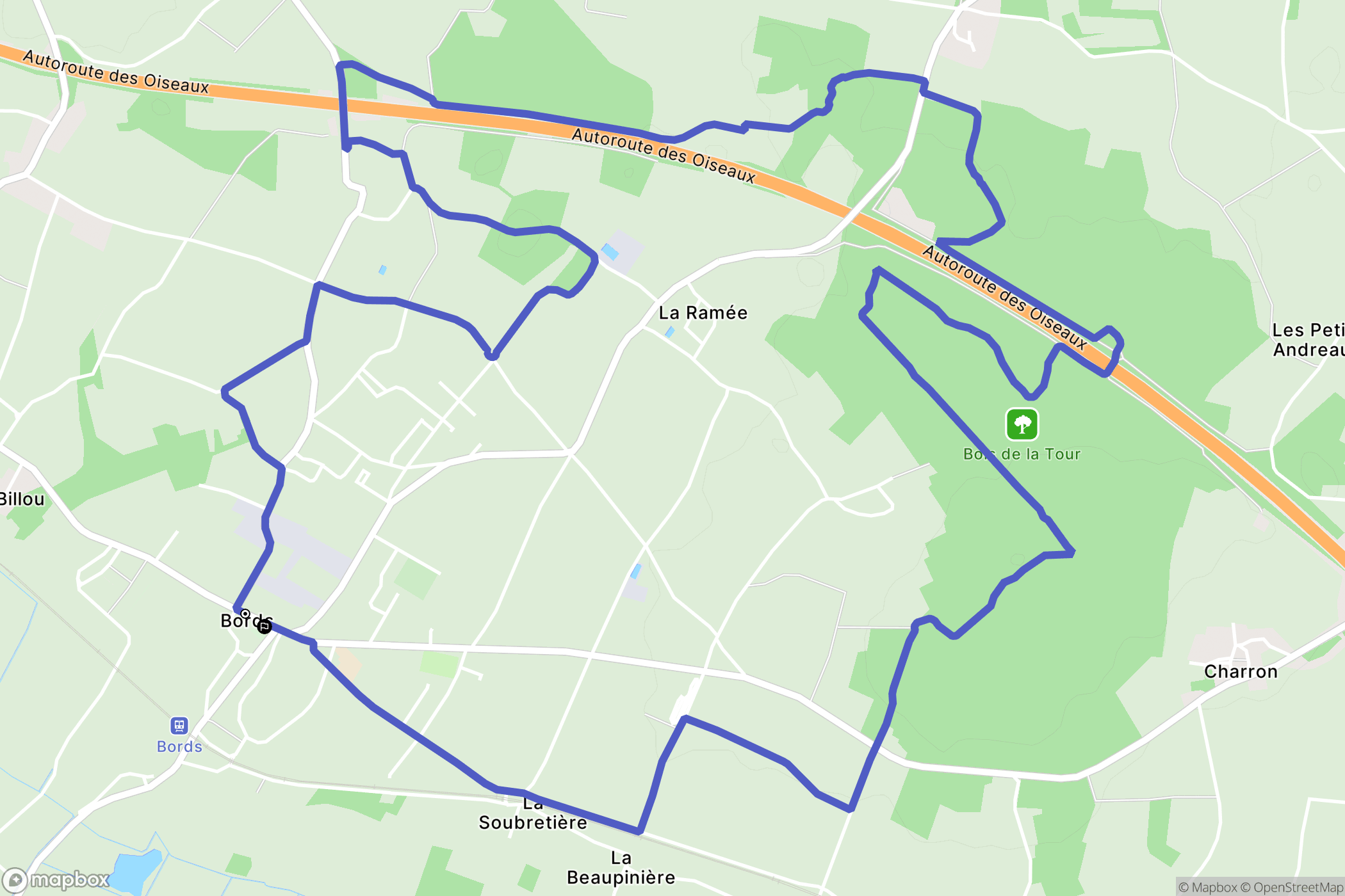 Bords : carte du parcours de randonnée - France