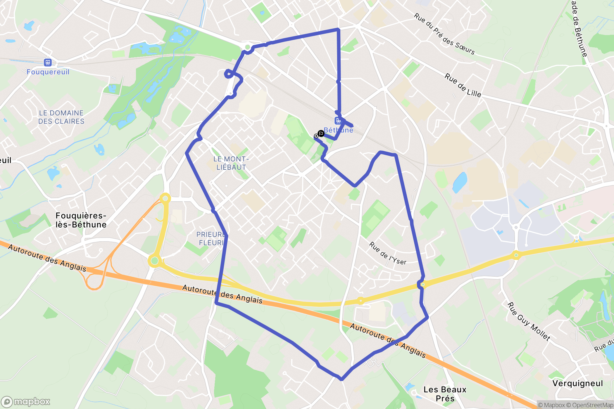 Béthune : carte du parcours de randonnée - France
