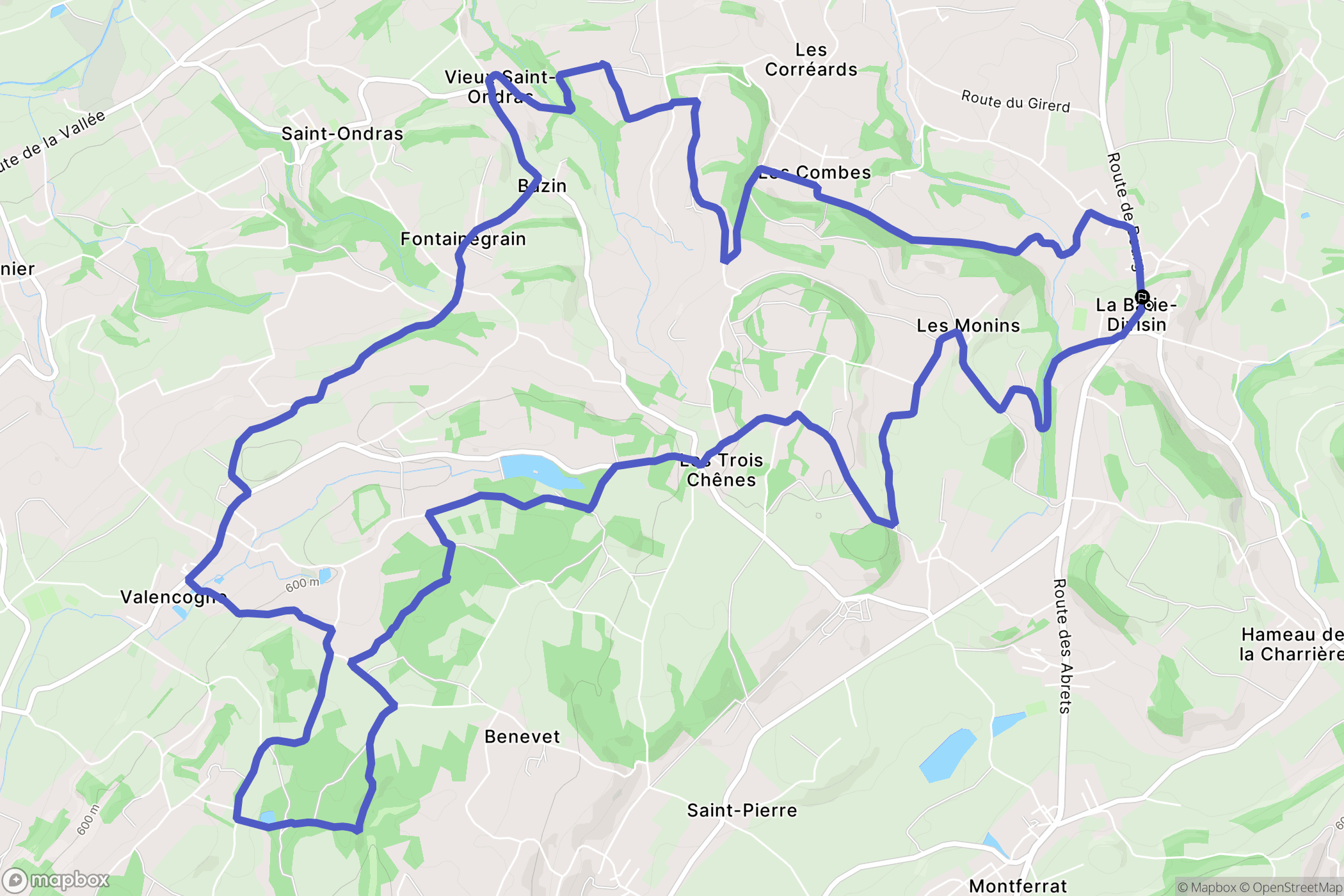 Les Abrets en Dauphiné : carte du parcours de randonnée - France