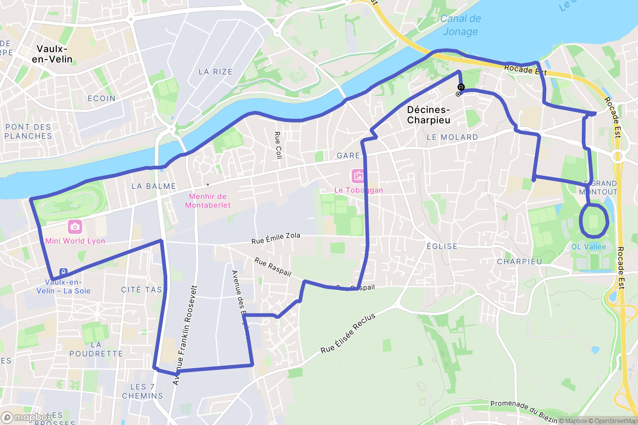 Décines-Charpieu : carte du parcours de randonnée - France