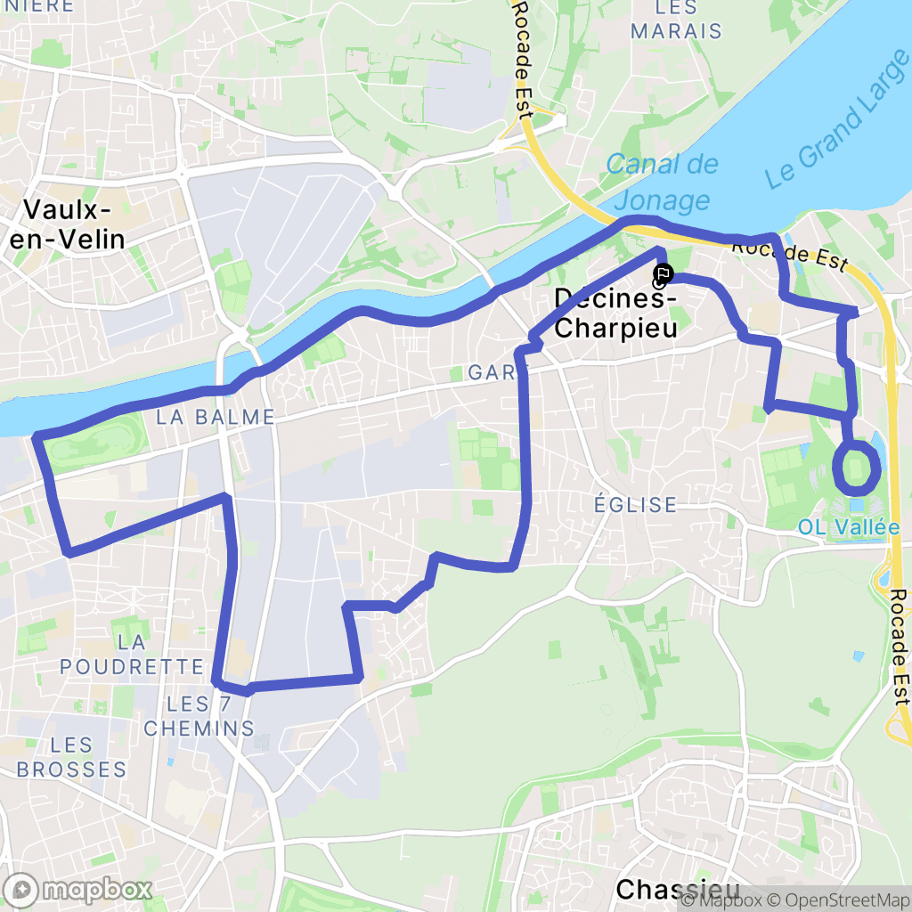 Décines-Charpieu : carte du parcours de randonnée - France