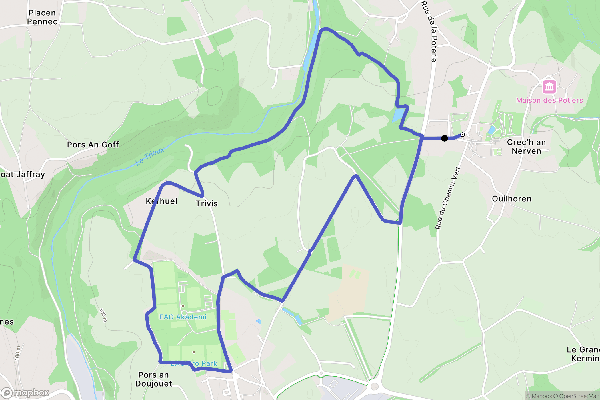 Pabu : carte du parcours de randonnée - France