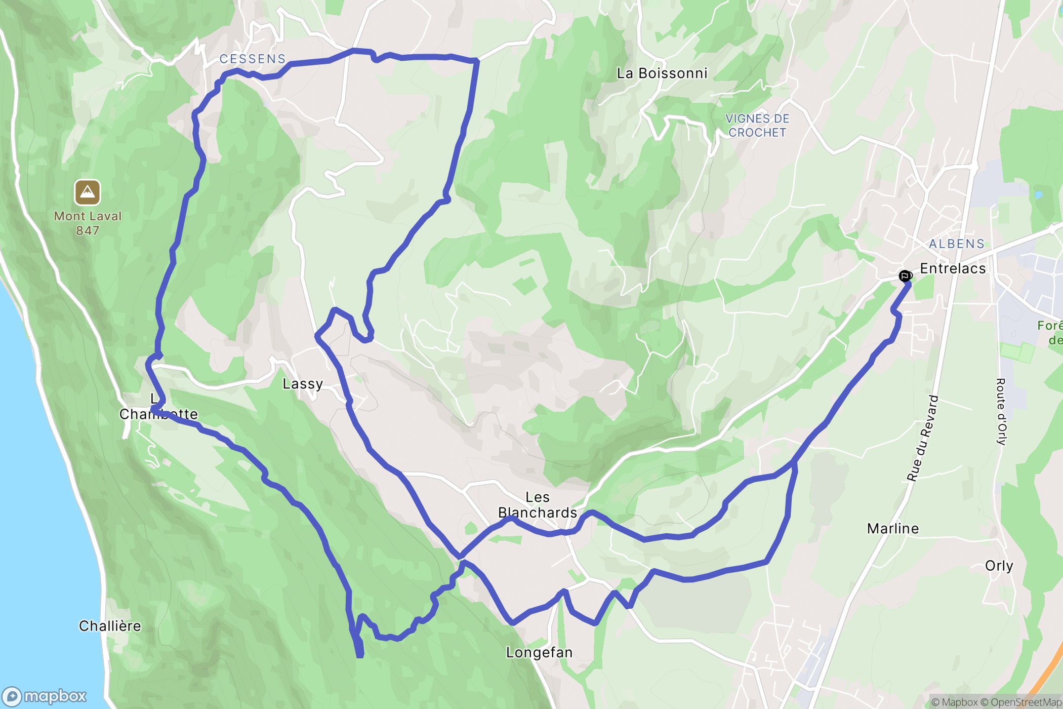 Entrelacs : carte du parcours de randonnée - France