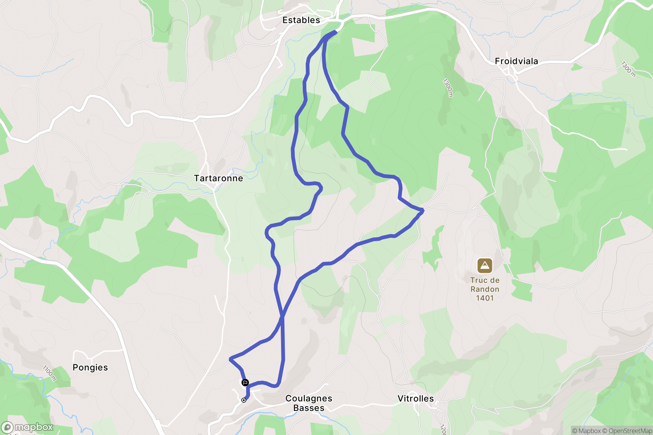 Monts-de-Randon : carte du parcours de randonnée - France