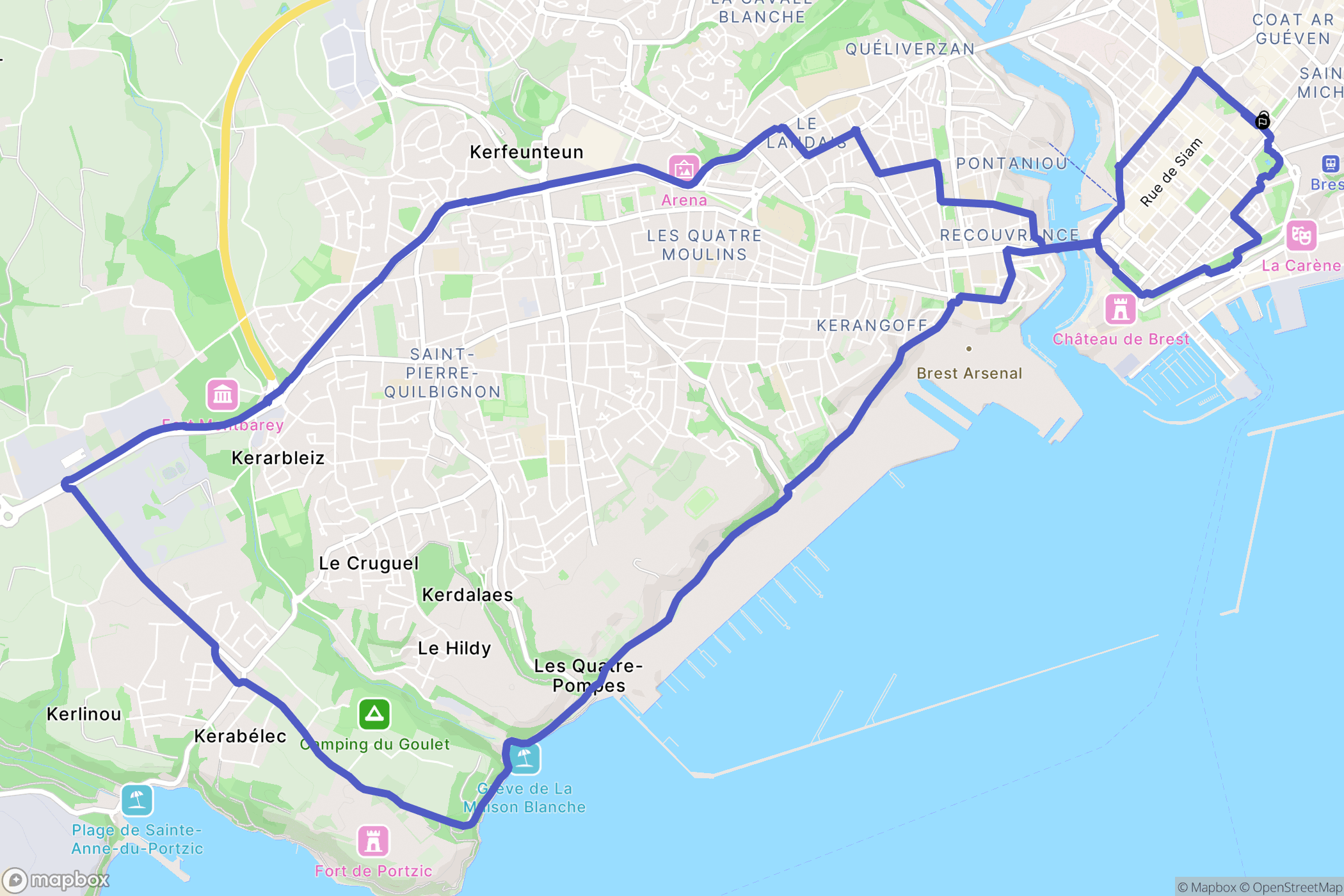 Brest : carte du parcours de randonnée - France