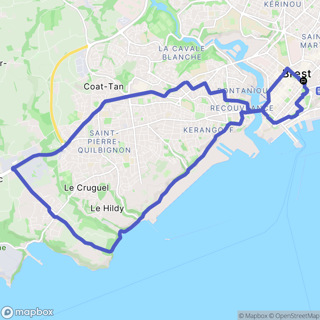 Brest : carte du parcours de randonnée - France