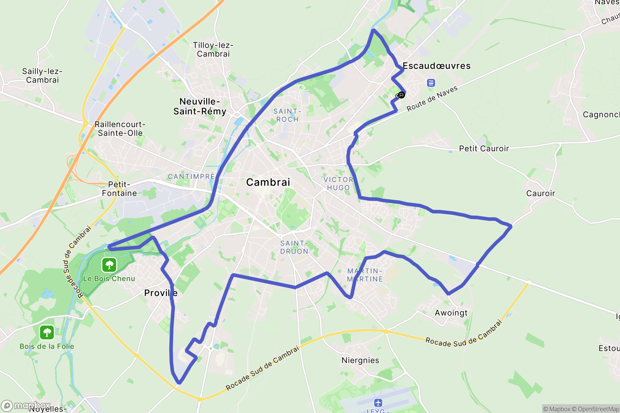 Escaudœuvres : carte du parcours de randonnée - France
