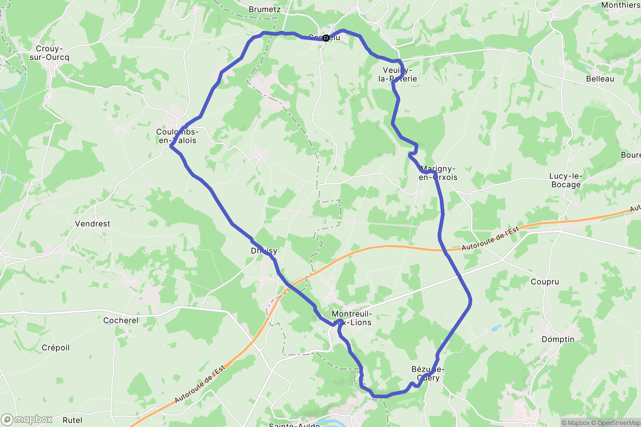Gandelu : carte du parcours de randonnée - France