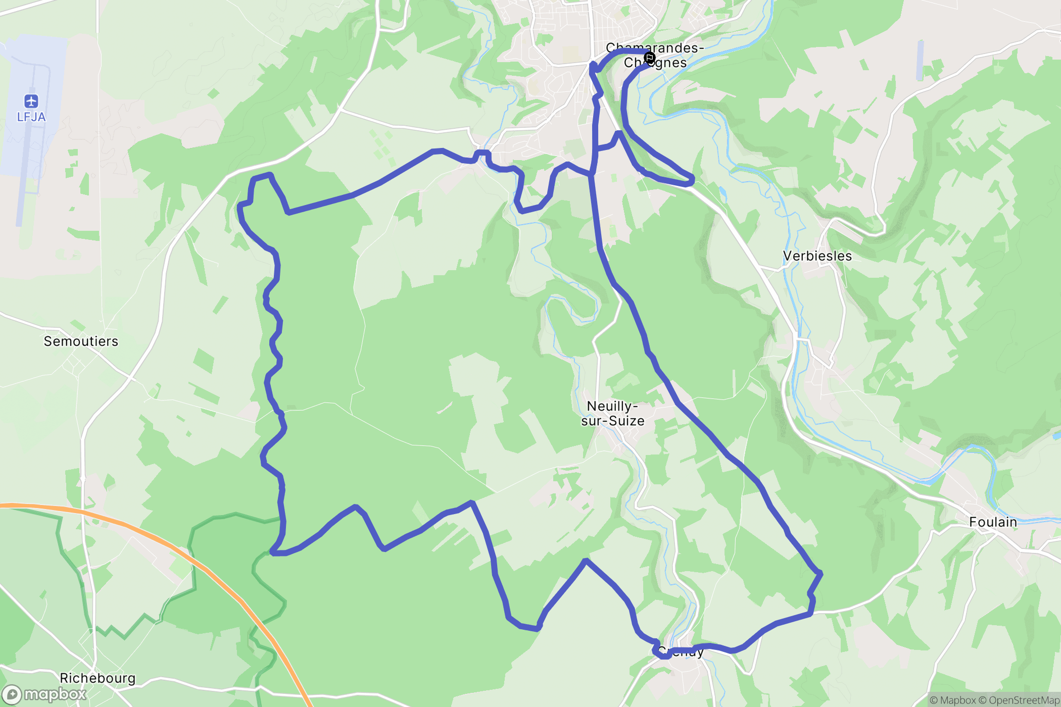 Chamarandes-Choignes : carte du parcours de randonnée - France