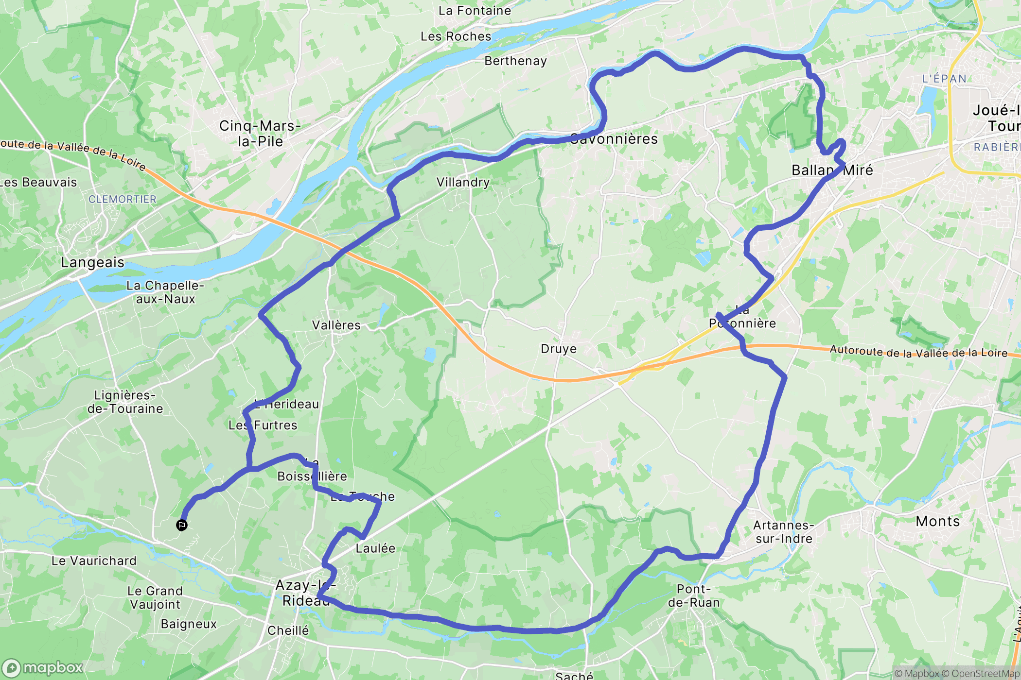 Azay-le-Rideau : carte du parcours de randonnée - France