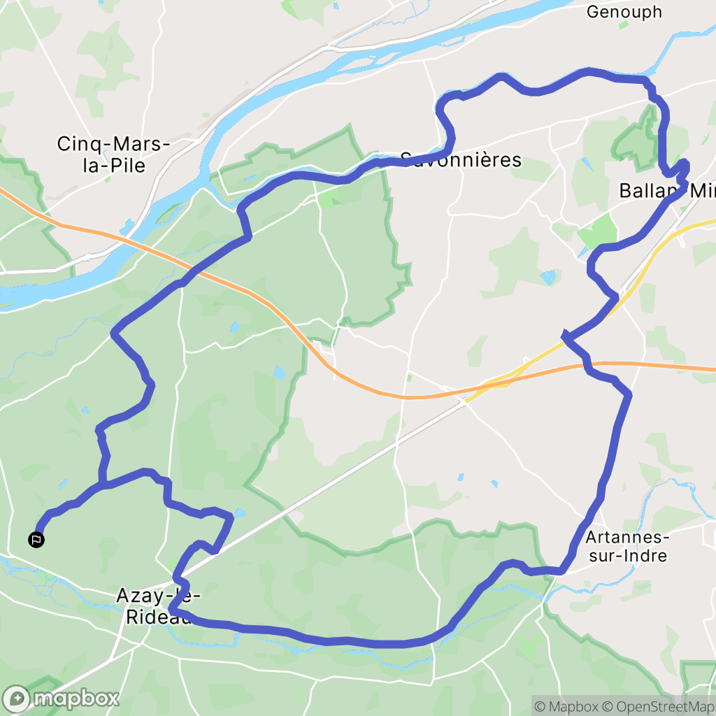Azay-le-Rideau : carte du parcours de randonnée - France