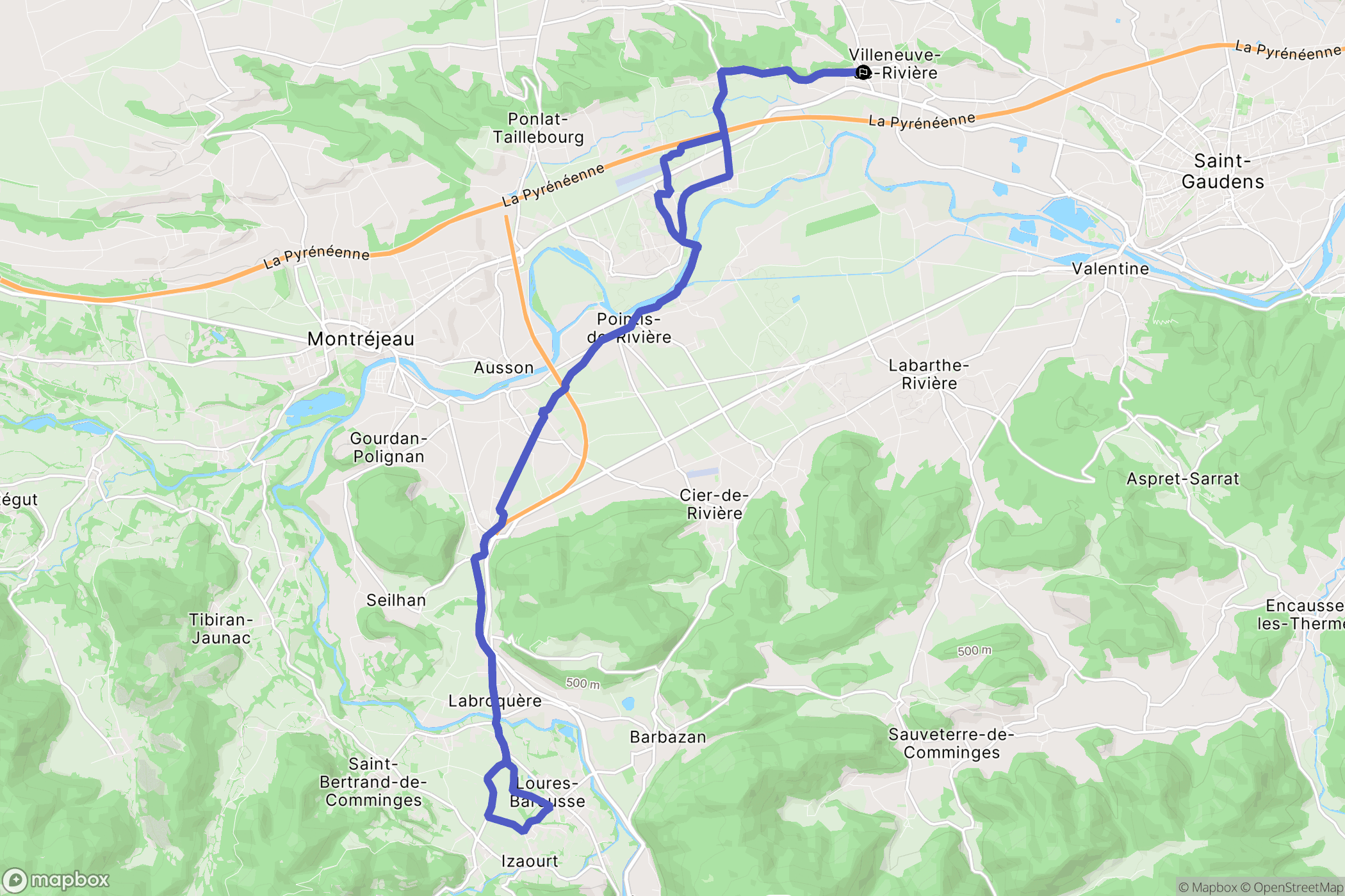 Villeneuve-de-Rivière : carte du parcours de randonnée - France
