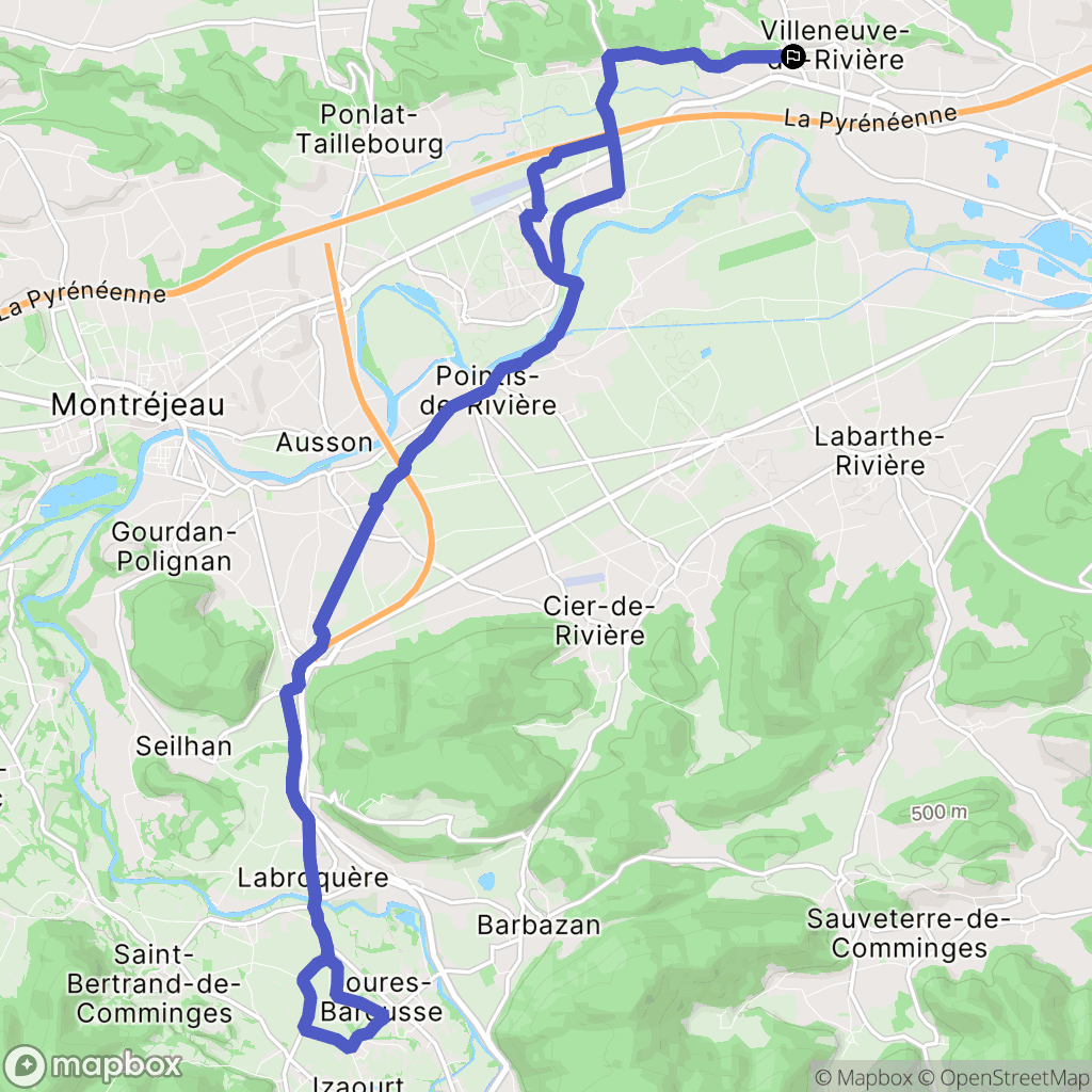 Villeneuve-de-Rivière : carte du parcours de randonnée - France