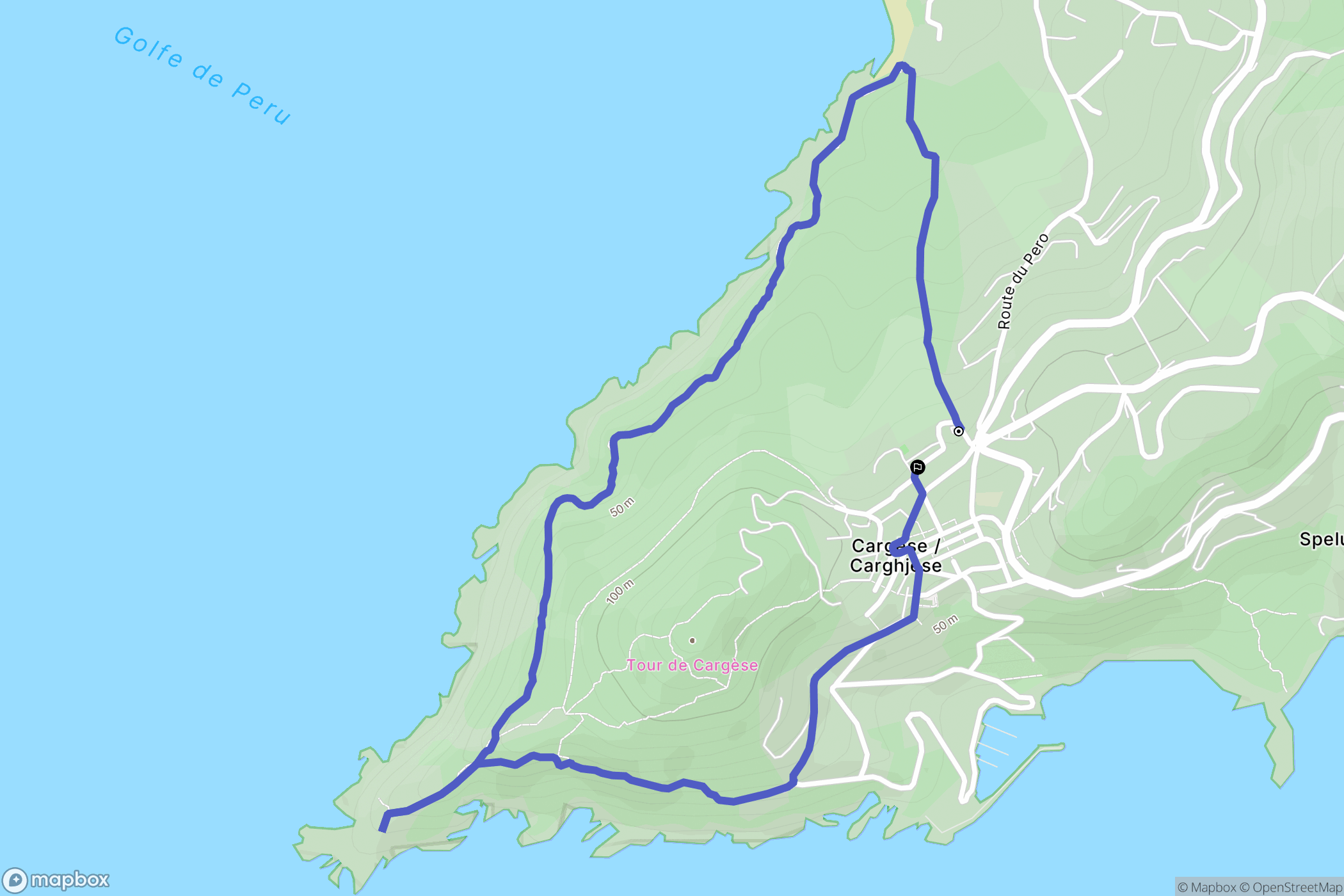 Cargèse : carte du parcours de randonnée - France