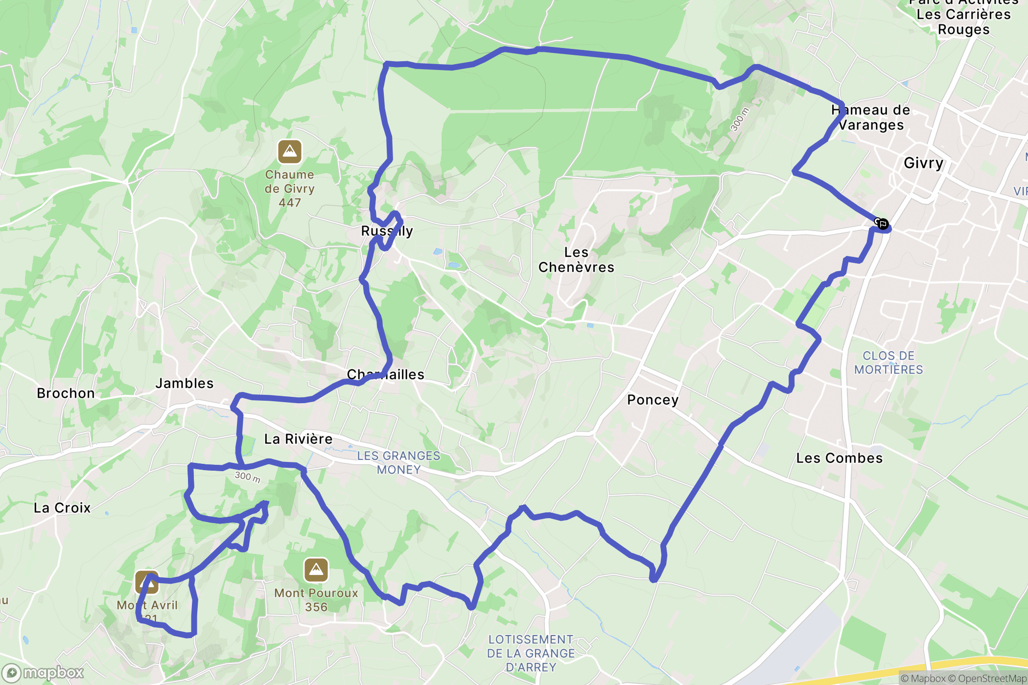 Givry : carte du parcours de randonnée - France