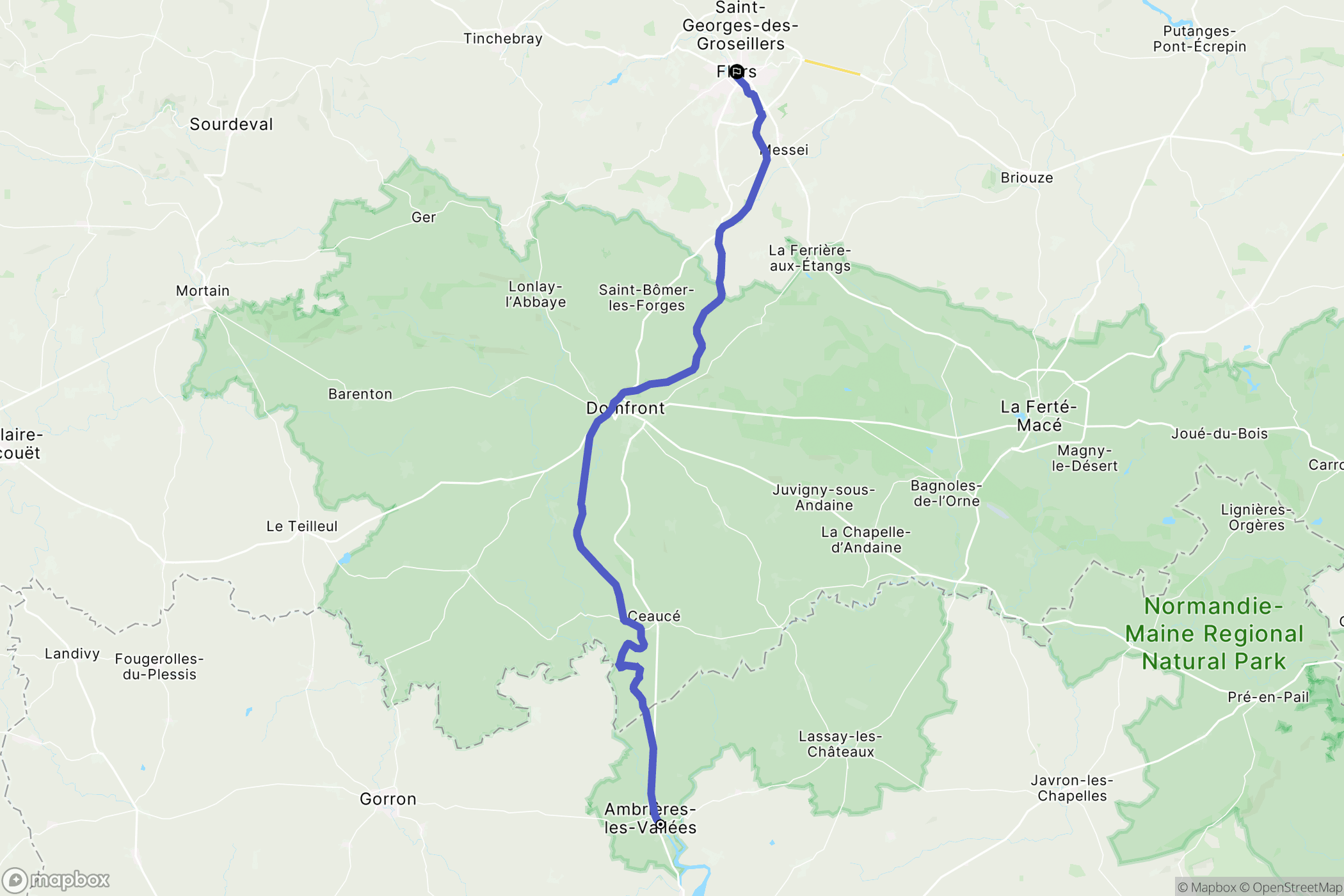 Ambrières-les-Vallées : carte du parcours de randonnée - France