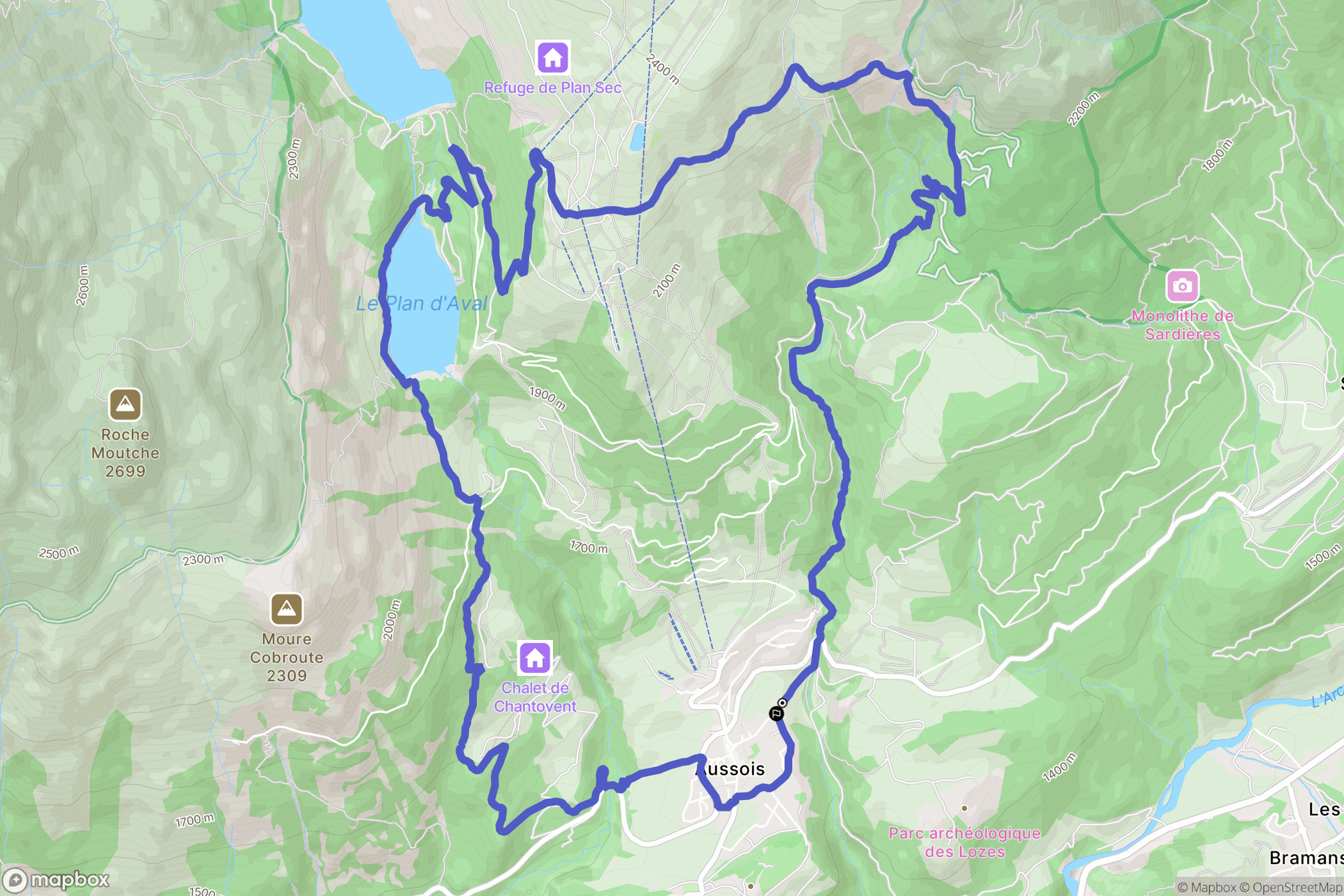 Aussois : carte du parcours de randonnée - France