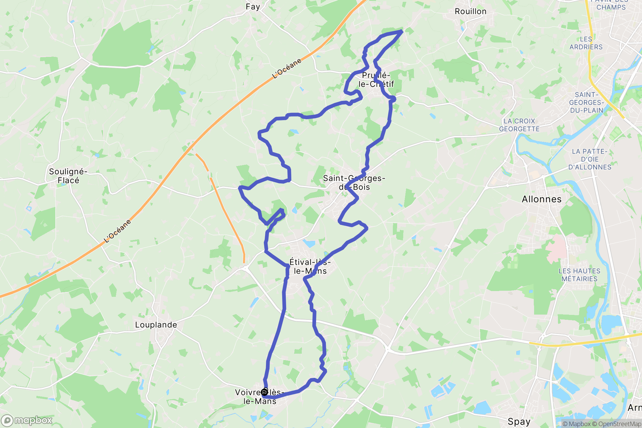 Voivres-lès-le-Mans : carte du parcours de randonnée - France