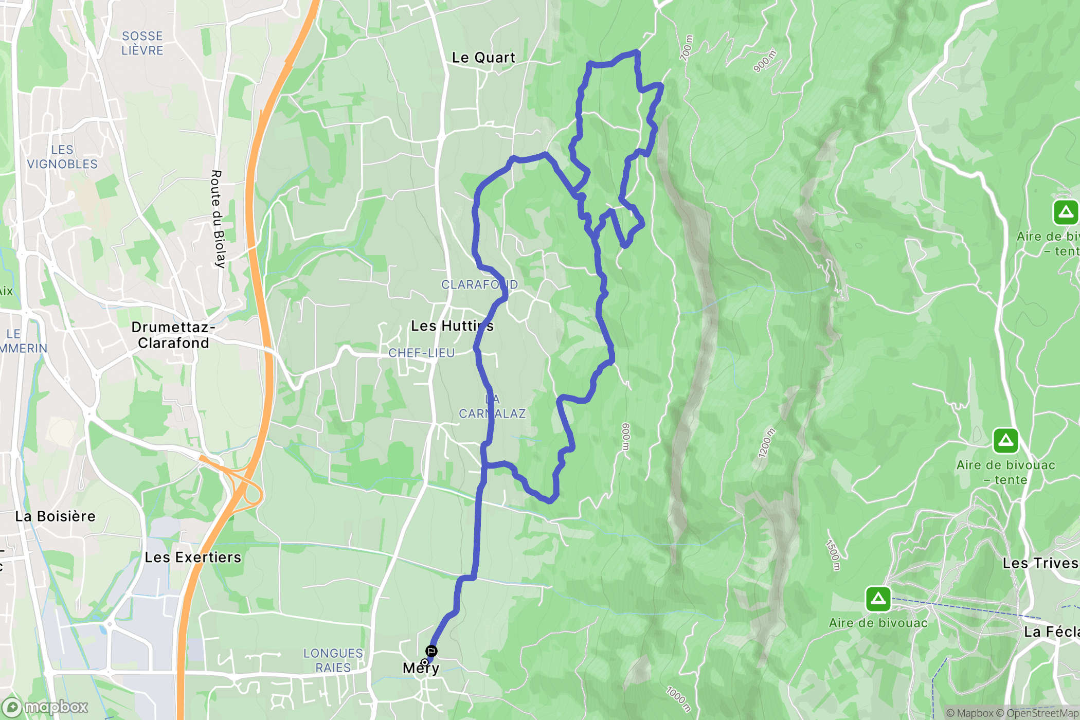 Mery : carte du parcours de randonnée - France