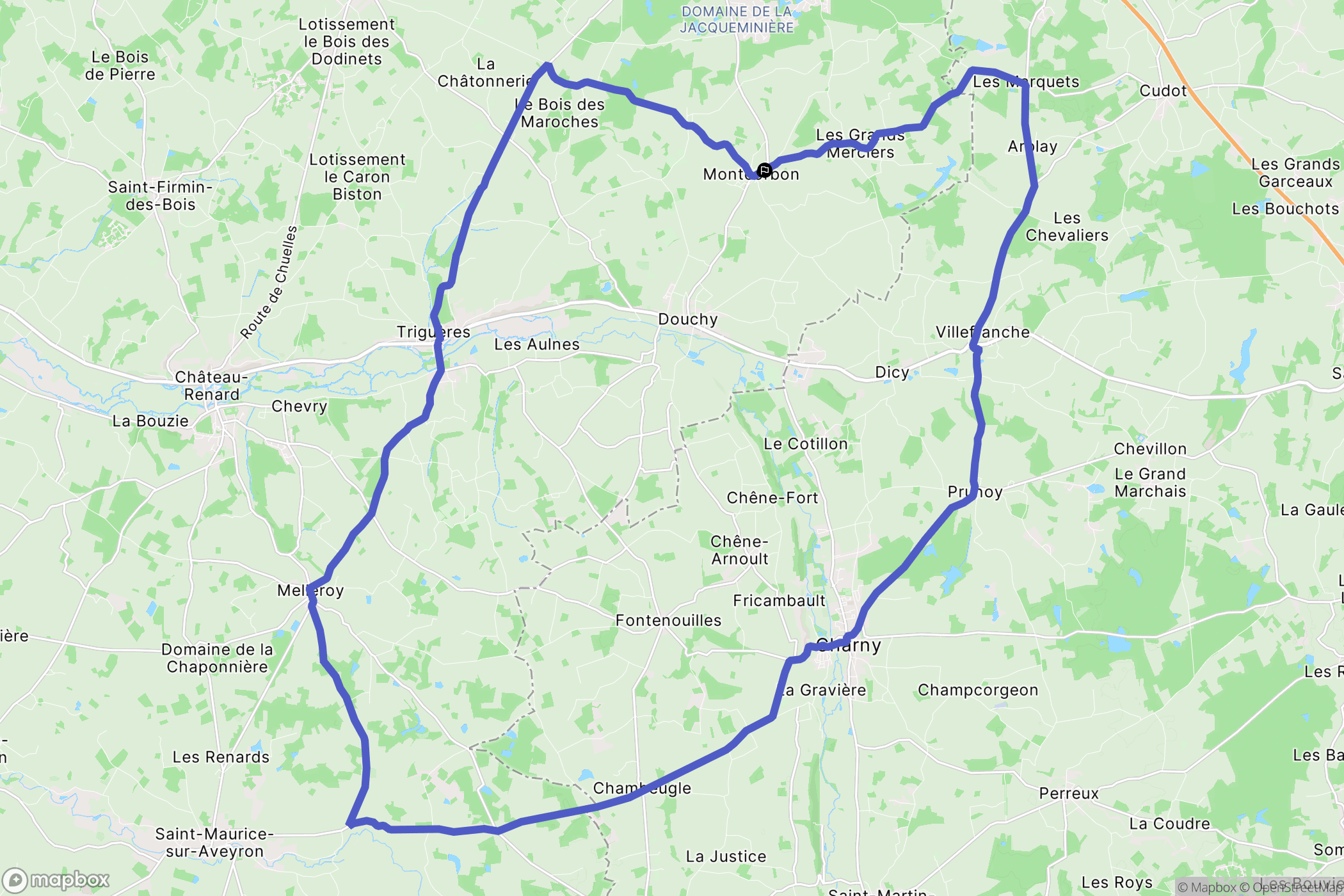 Douchy-Montcorbon : carte du parcours de randonnée - France