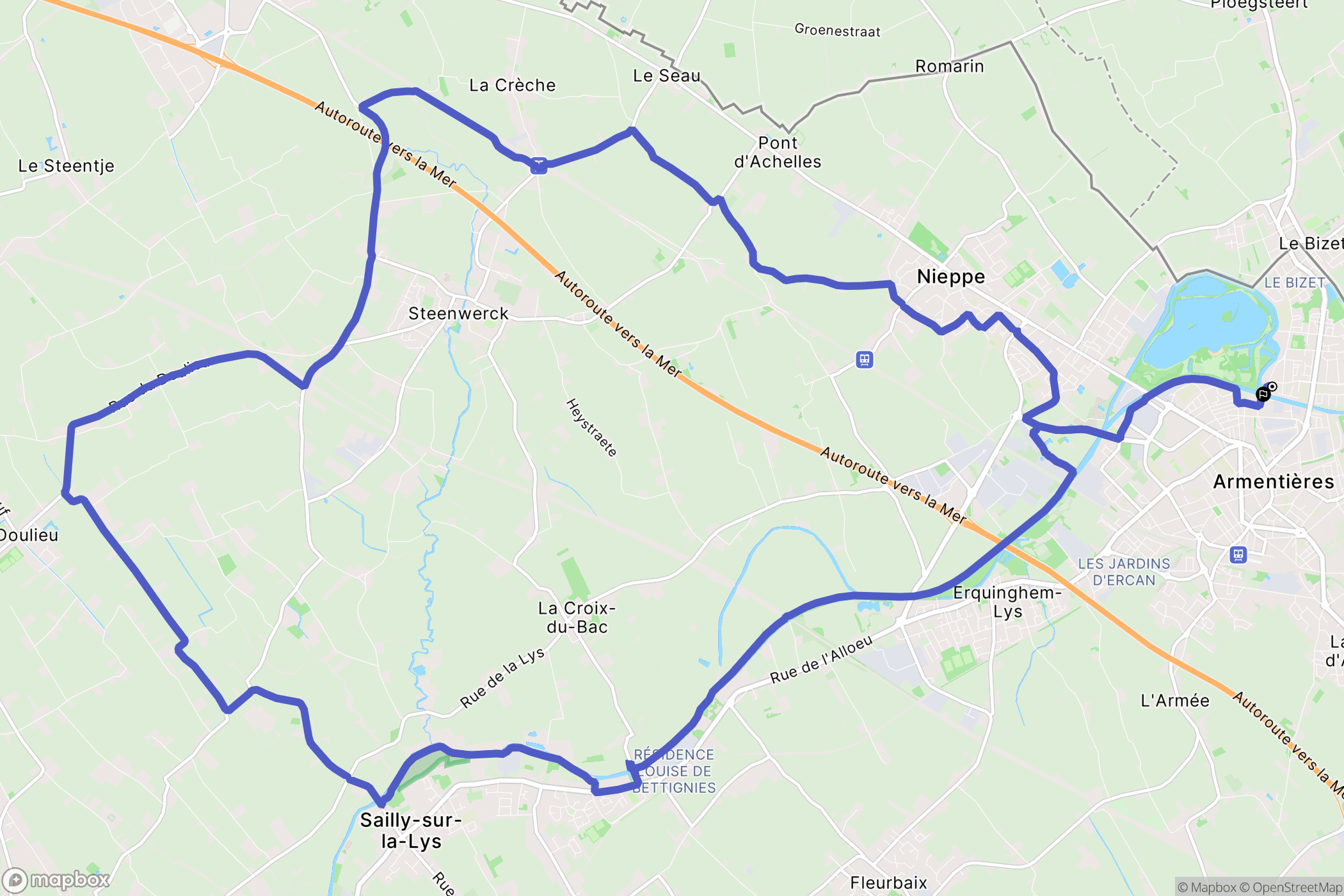 Armentières : carte du parcours de randonnée - France