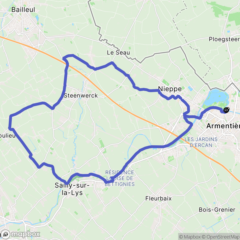 Armentières : carte du parcours de randonnée - France