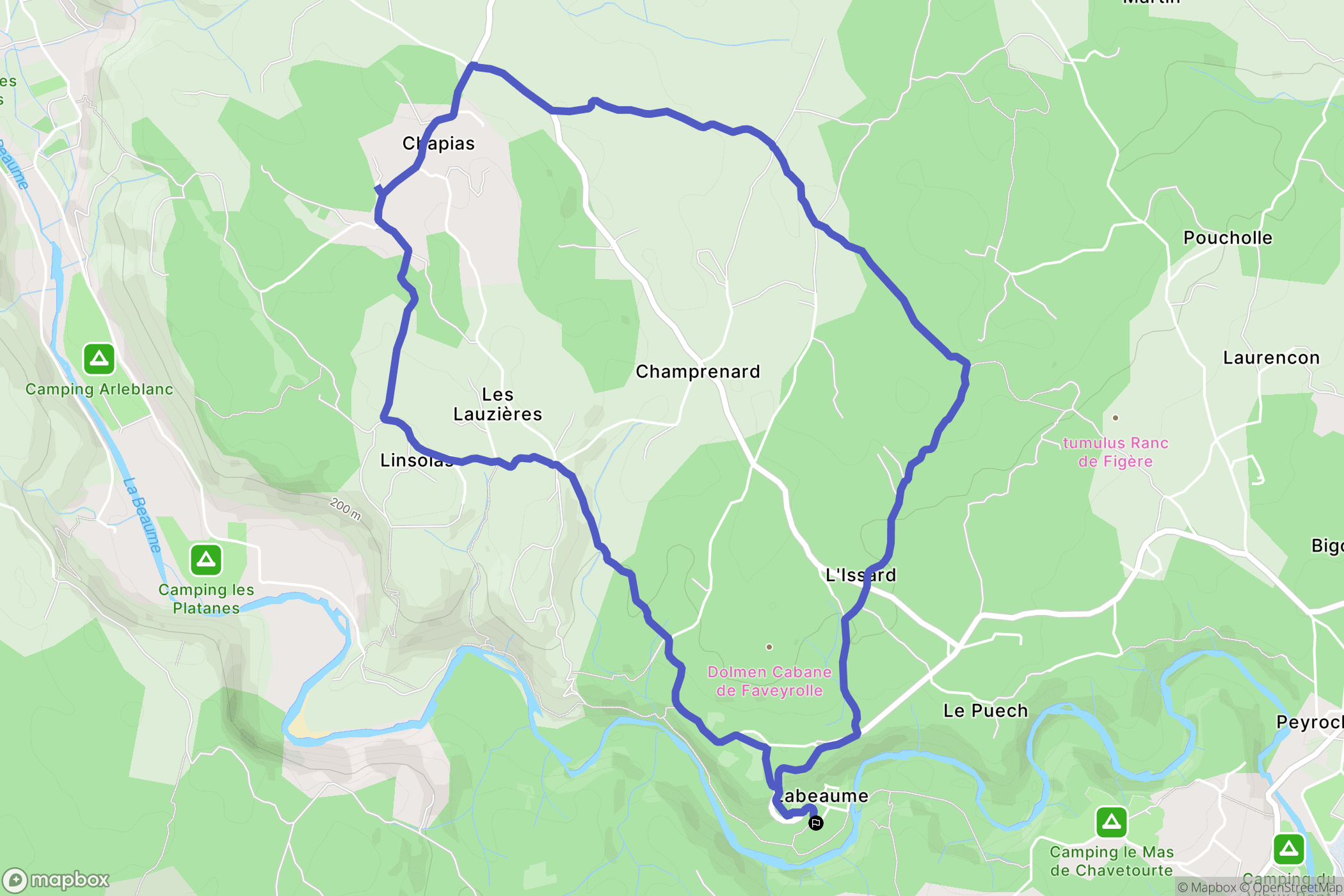 Labeaume : carte du parcours de randonnée - France
