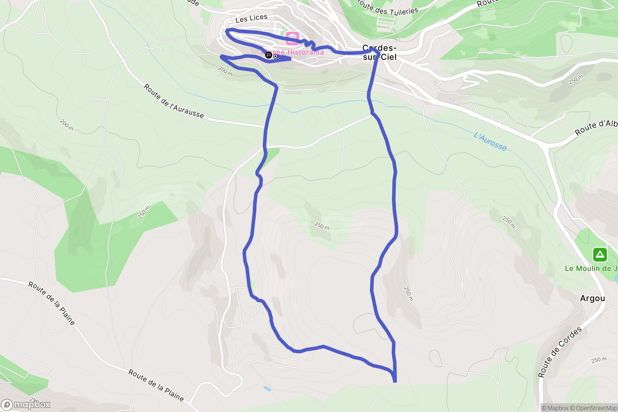 Cordes-sur-Ciel : carte du parcours de randonnée - France