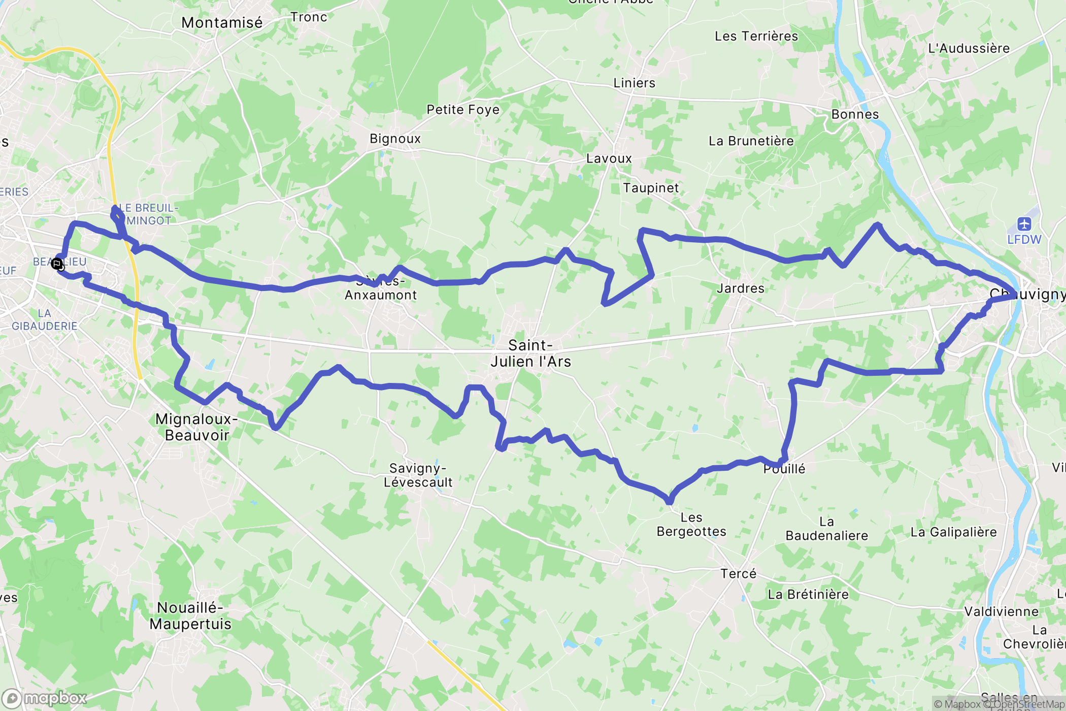 Poitiers : carte du parcours de randonnée - France