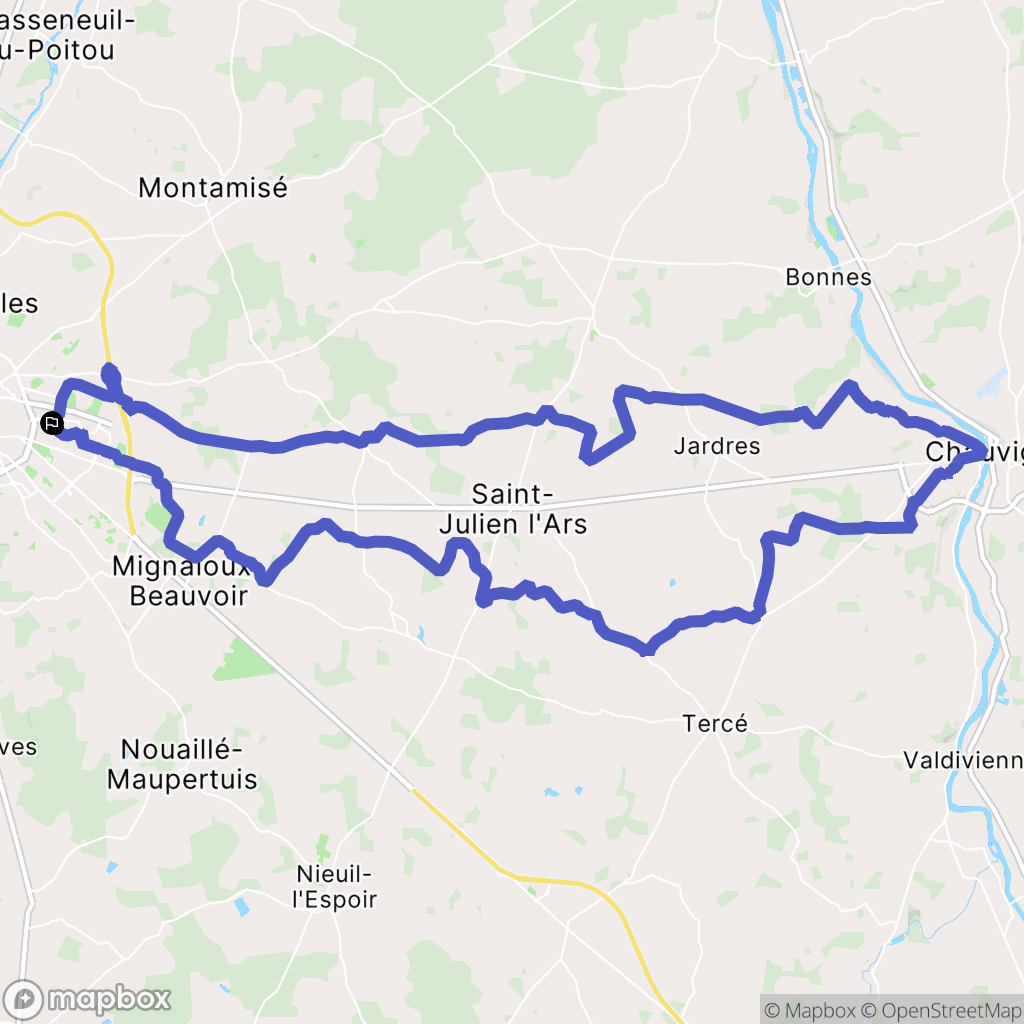 Poitiers : carte du parcours de randonnée - France