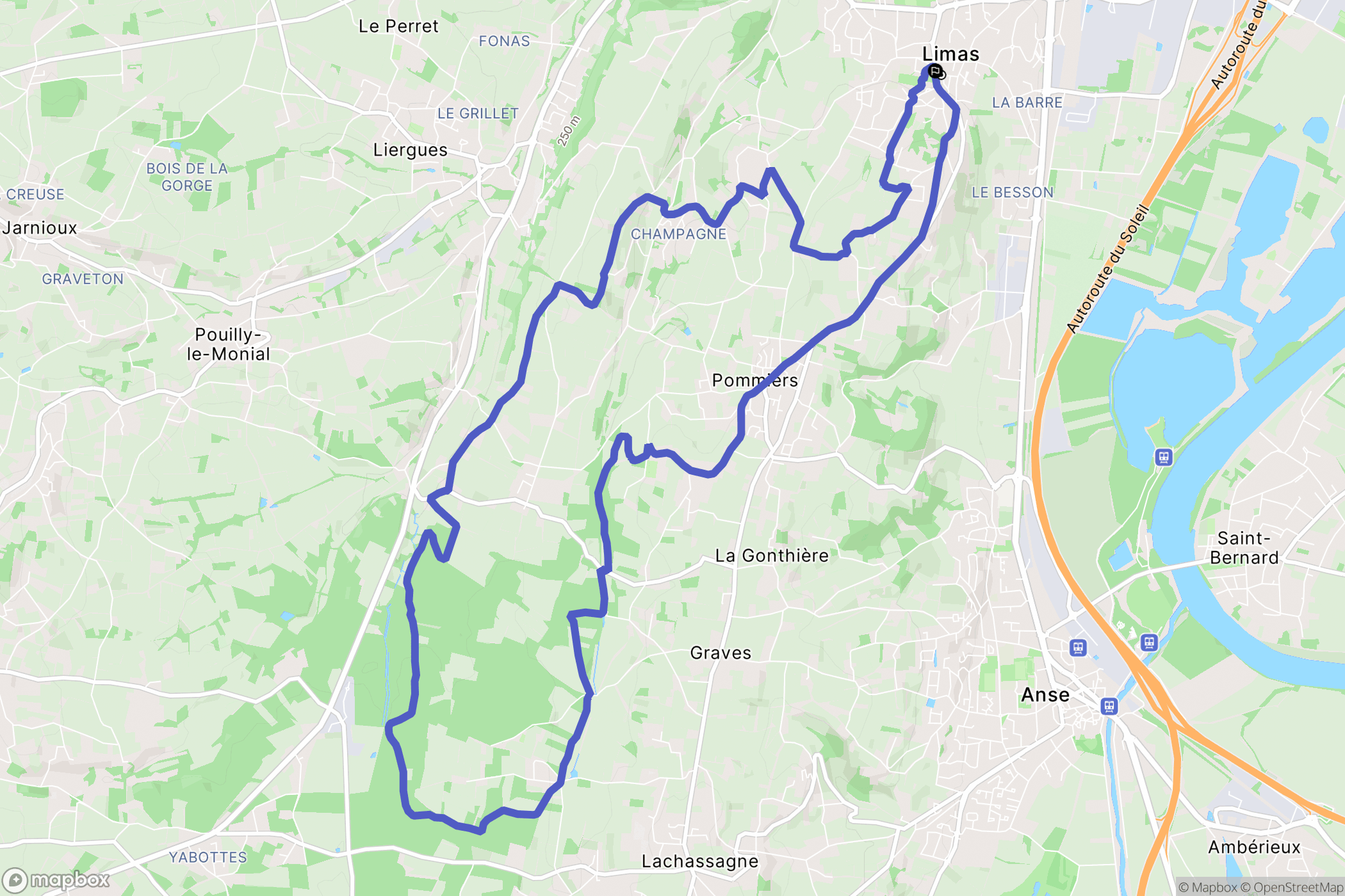 Limas : carte du parcours de randonnée - France