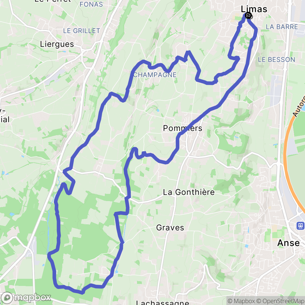 Limas : carte du parcours de randonnée - France