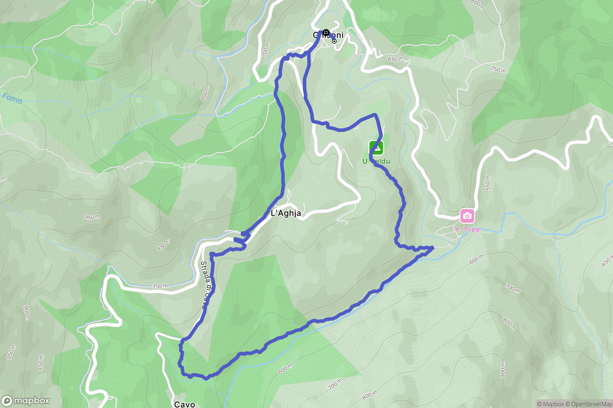 Ghisoni : carte du parcours de randonnée - France