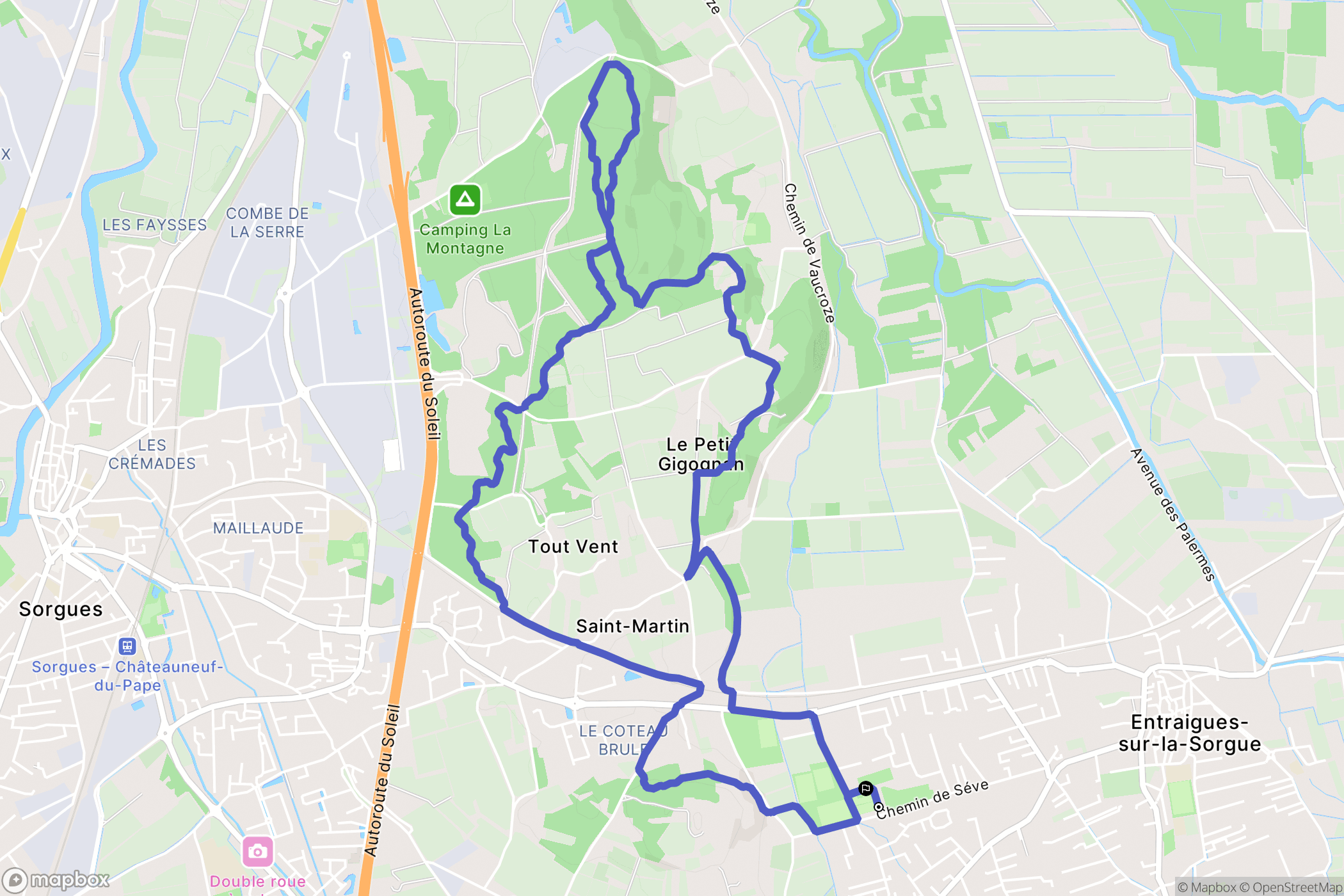 Entraigues-sur-la-Sorgue : carte du parcours de randonnée - France