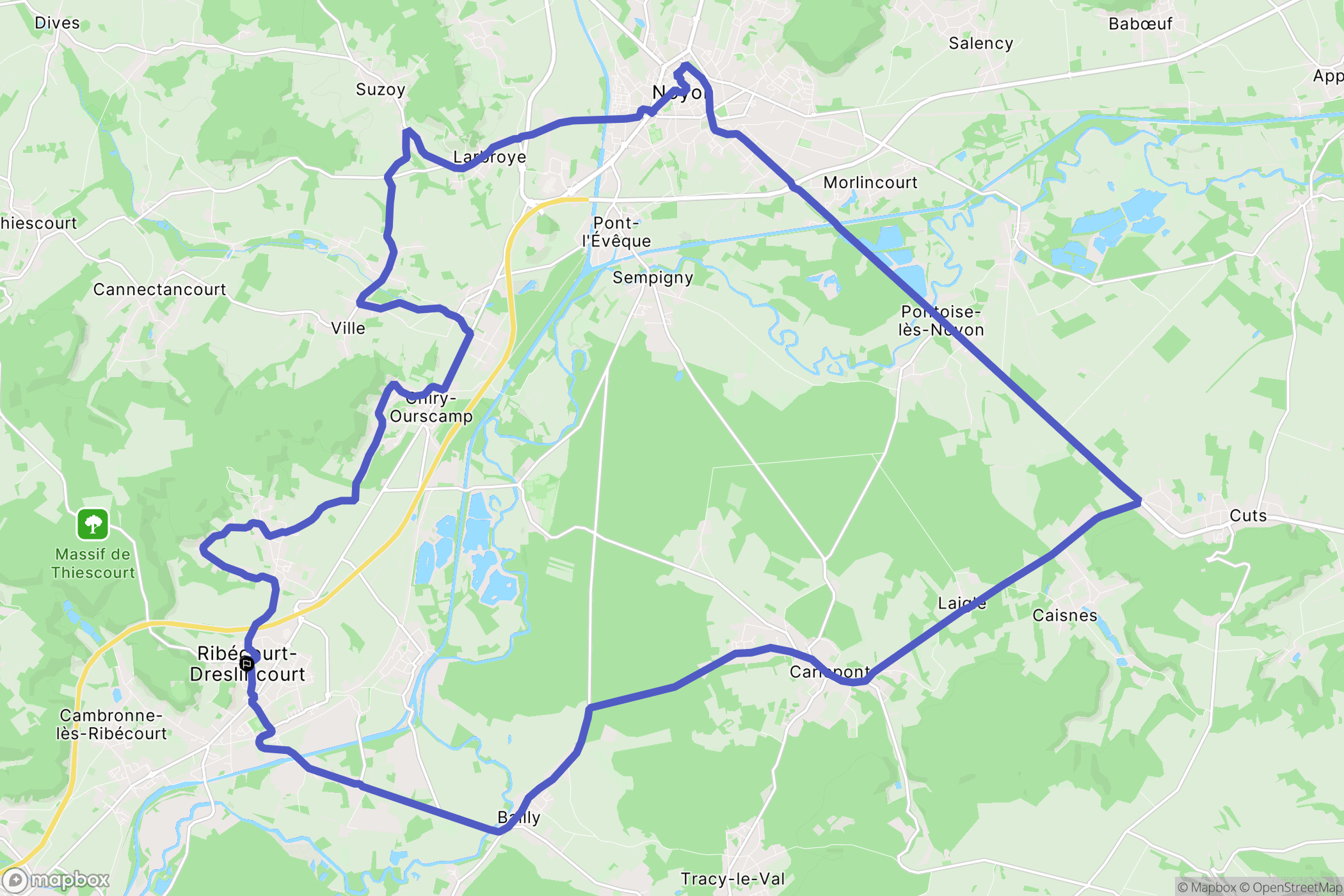Ribécourt-Dreslincourt : carte du parcours de randonnée - France