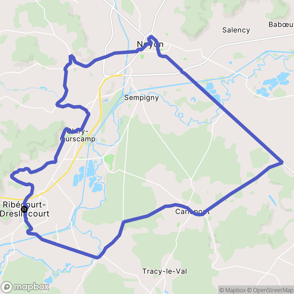 Ribécourt-Dreslincourt : carte du parcours de randonnée - France
