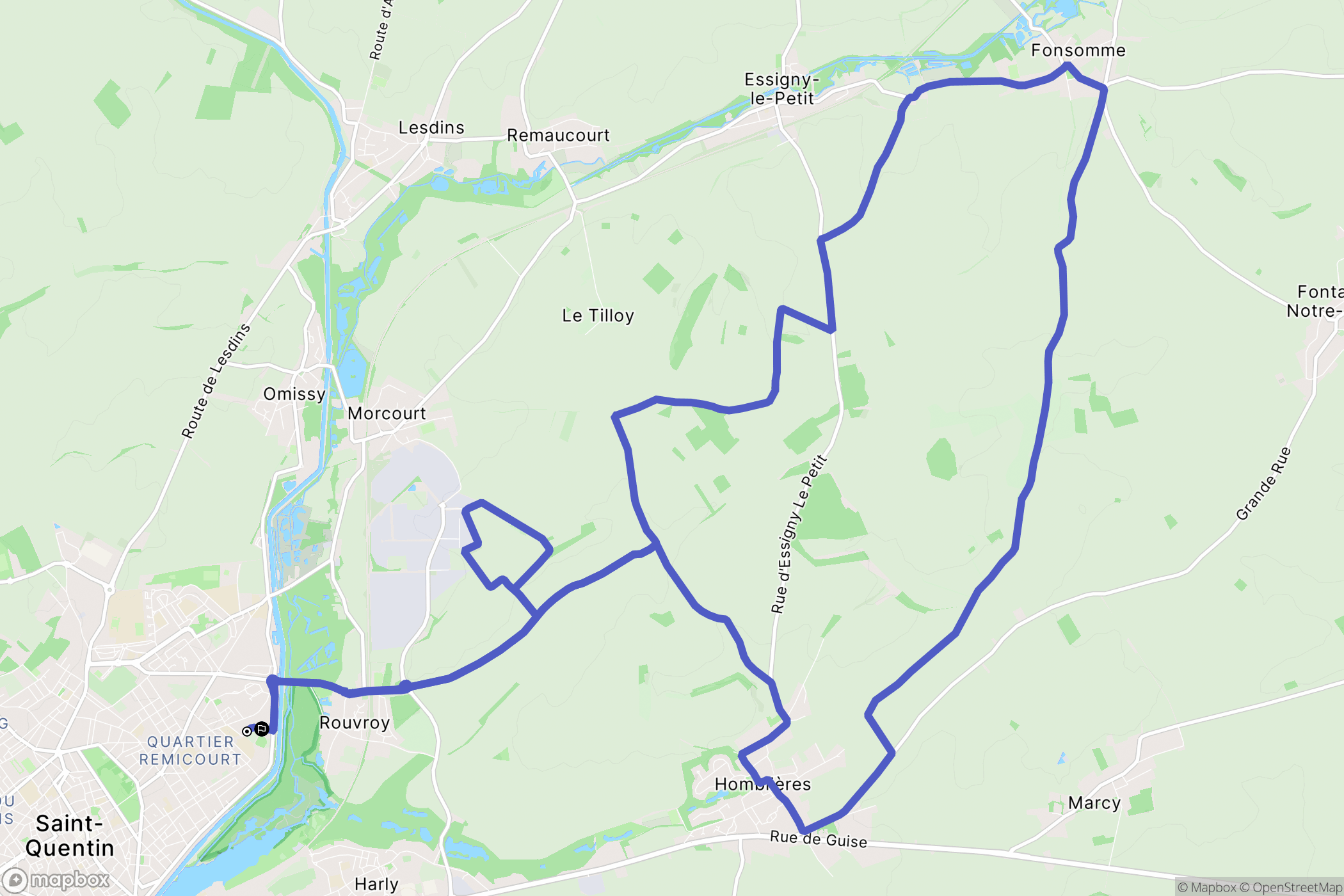 Saint-Quentin : carte du parcours de randonnée - France