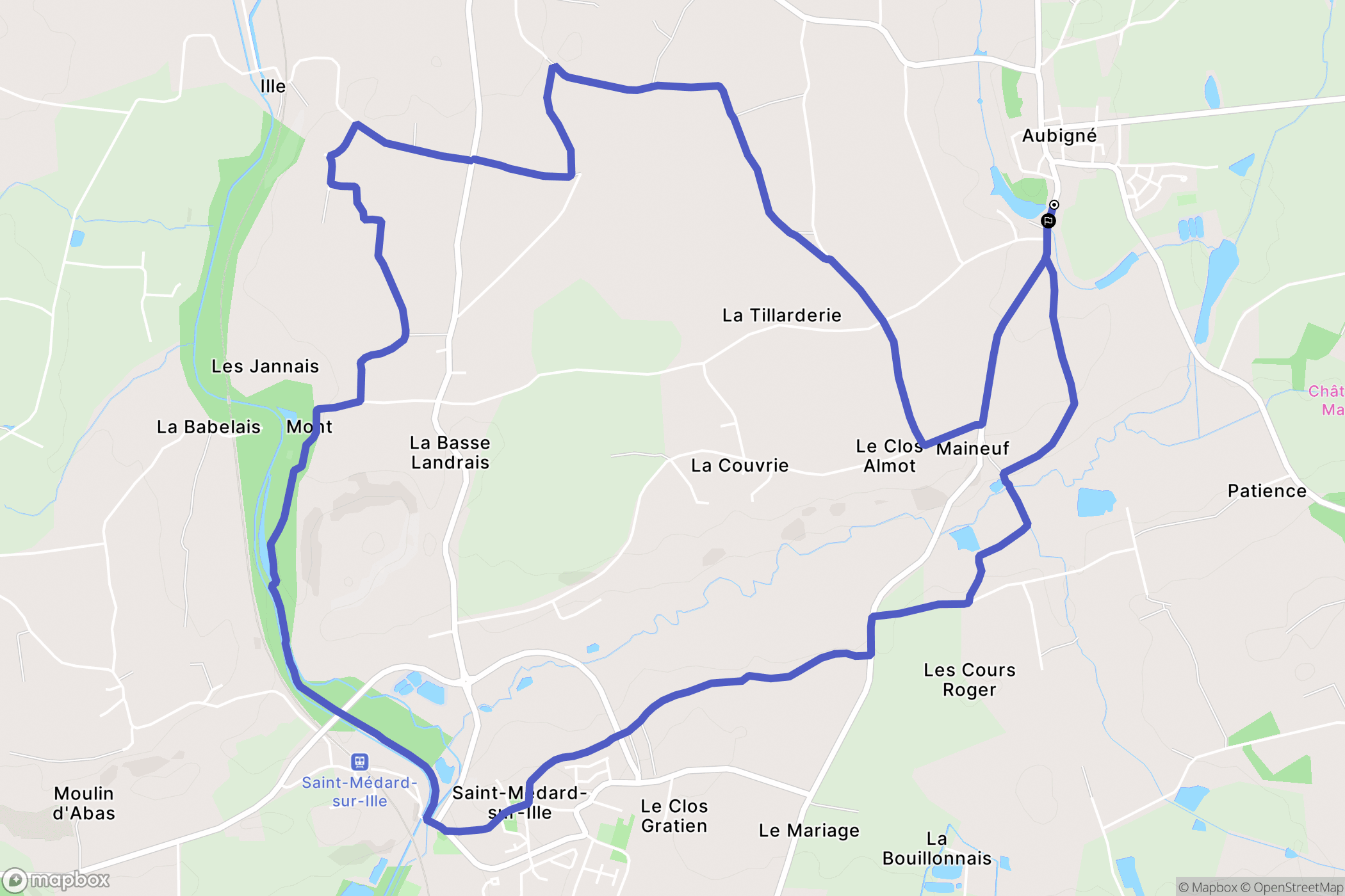 Aubigné : carte du parcours de randonnée - France