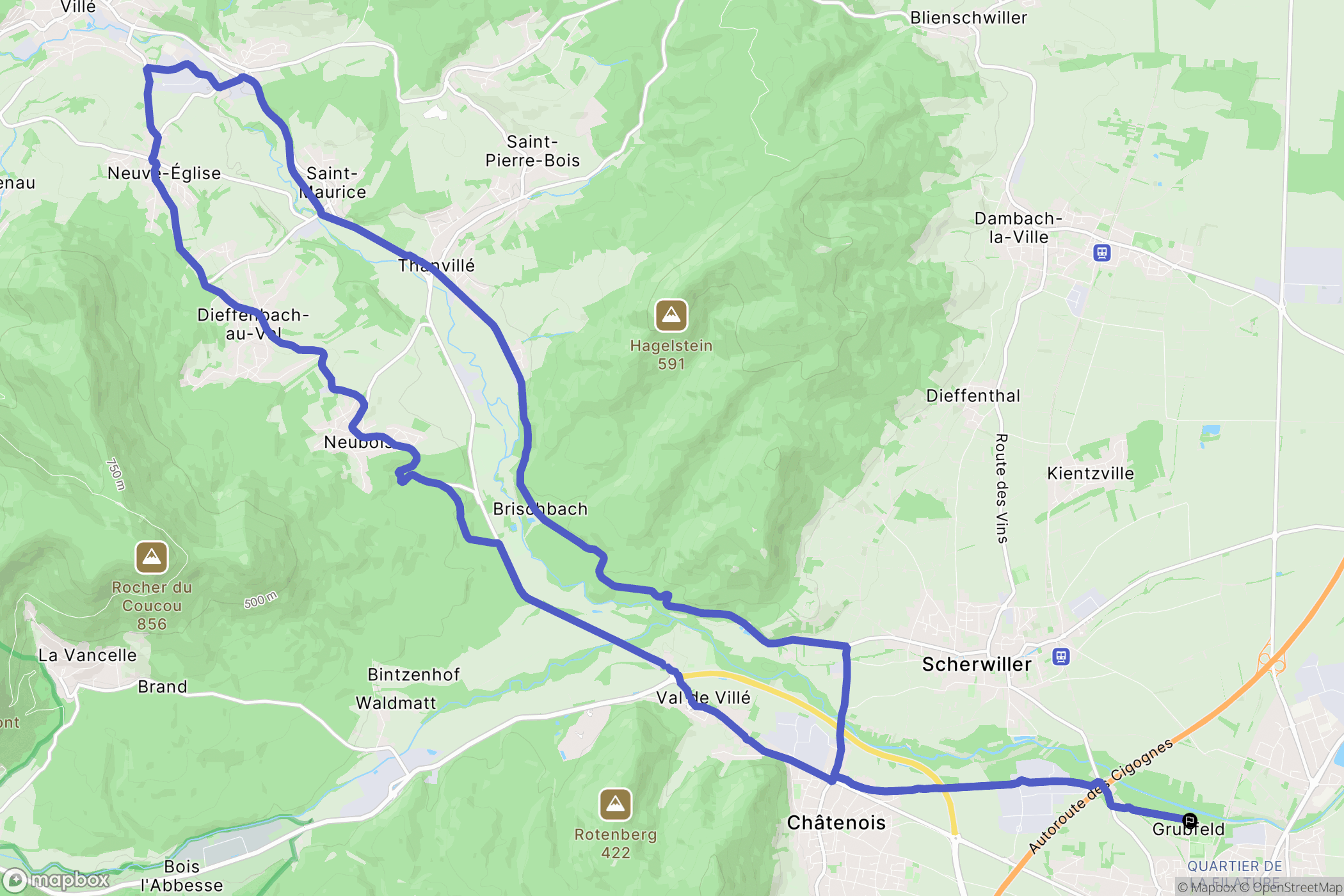 Sélestat : carte du parcours de randonnée - France