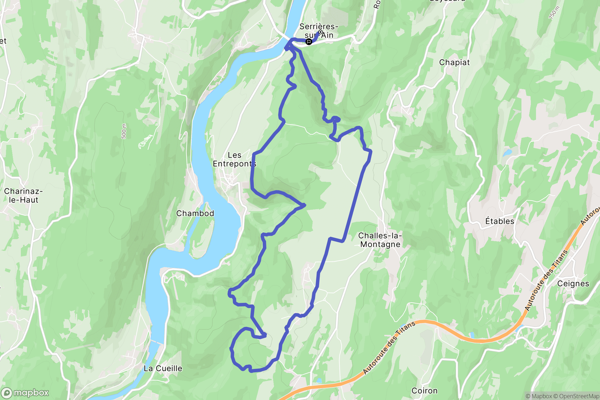 Serrières-sur-Ain : carte du parcours de randonnée - France